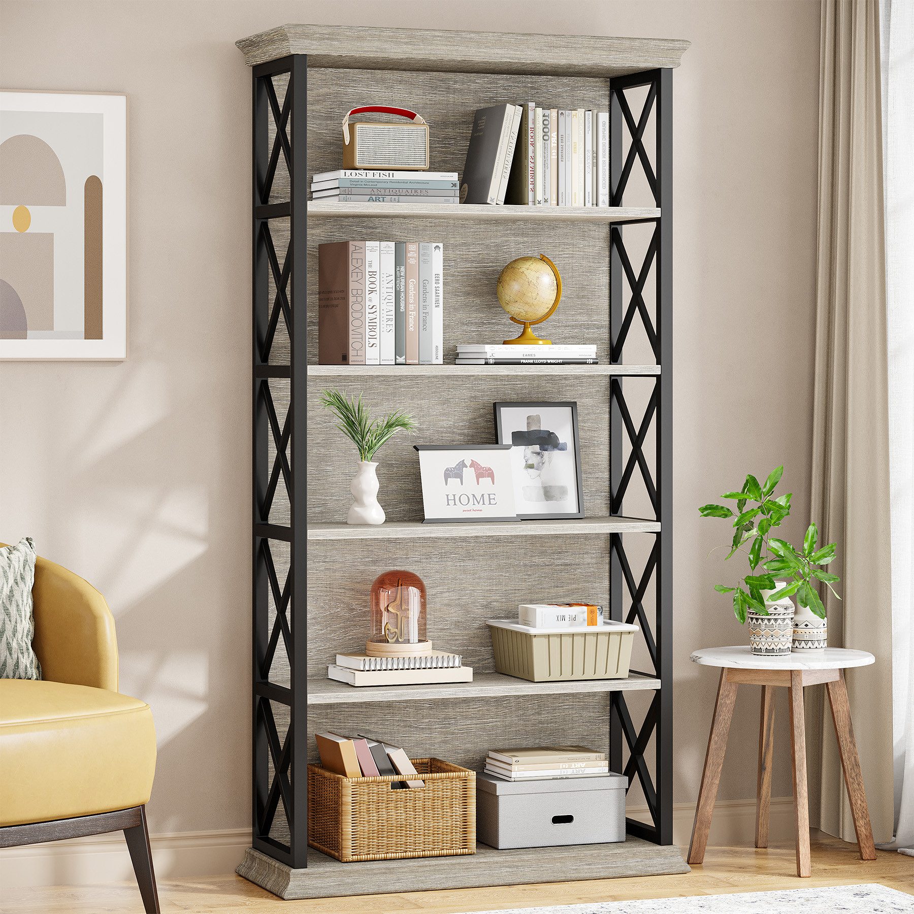 Tribesigns Bücherregal 5-stöckiges industrielles Standregal,Holz und Metall, 180cm Lagerregal