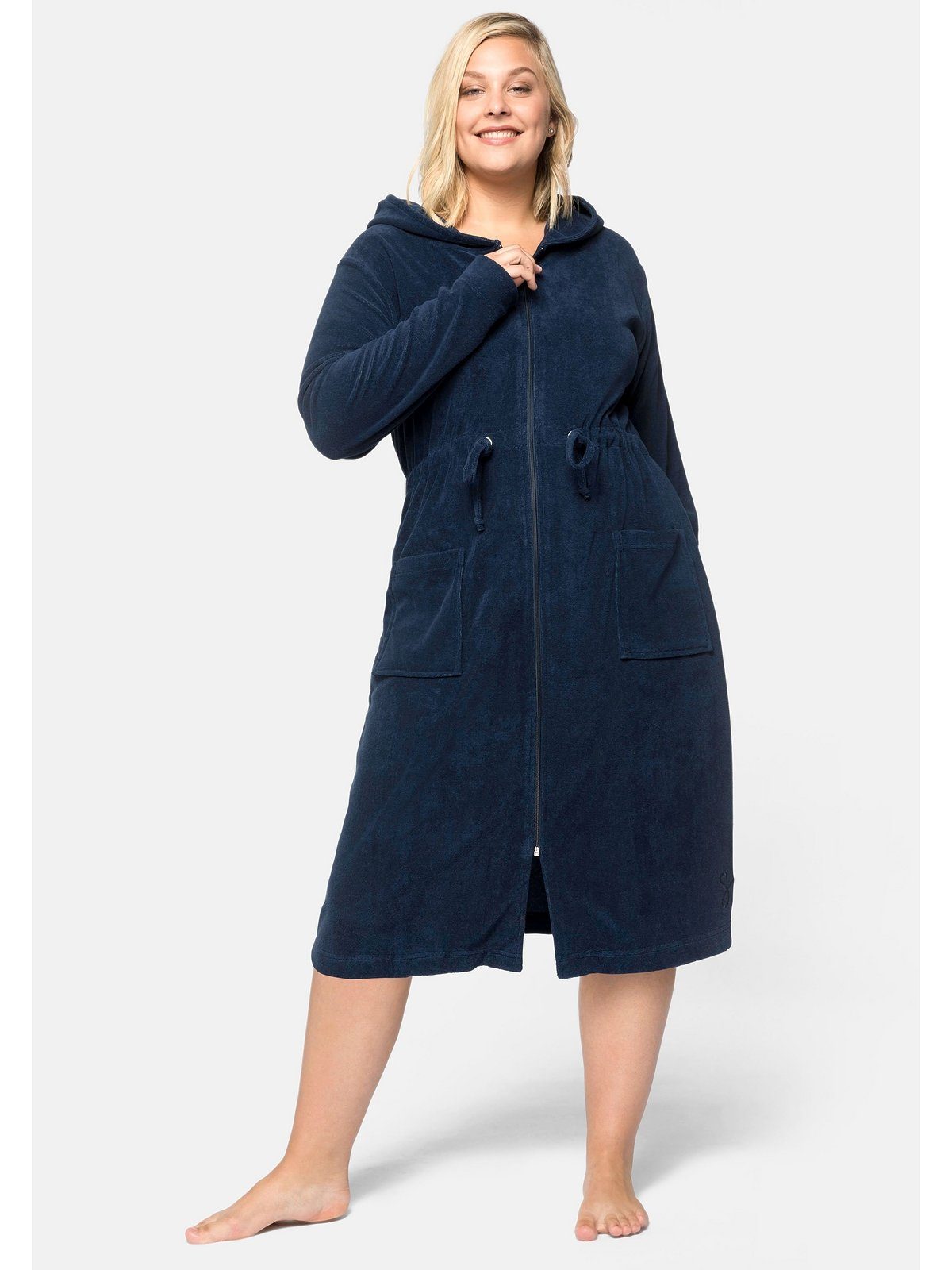 Sheego Bademantel Große Größen, Langform, Baumwoll-Mix, in leichter Frottee-Qualität