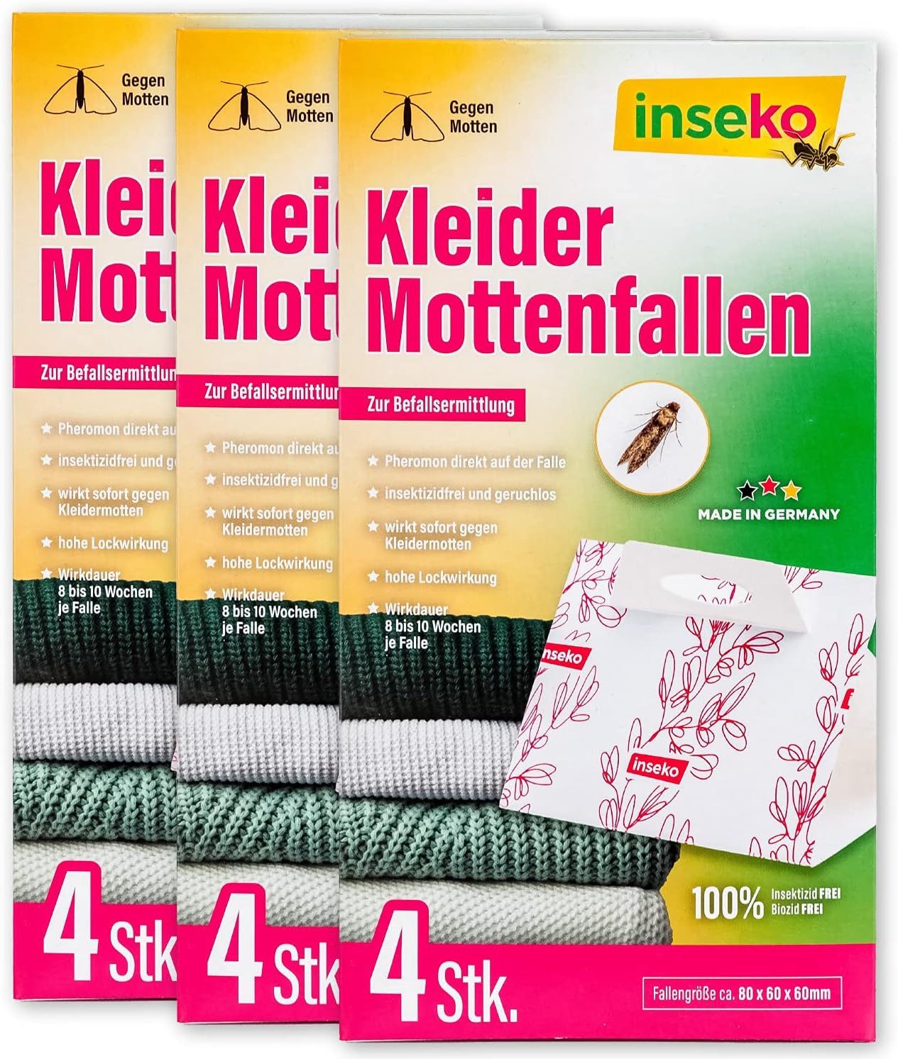 Inseko Insektenfalle 12x inseko Kleidermottenfallen I insektizidfrei und geruchlos, Pheromonfalle zur Befallsermittlung I Made in Germany