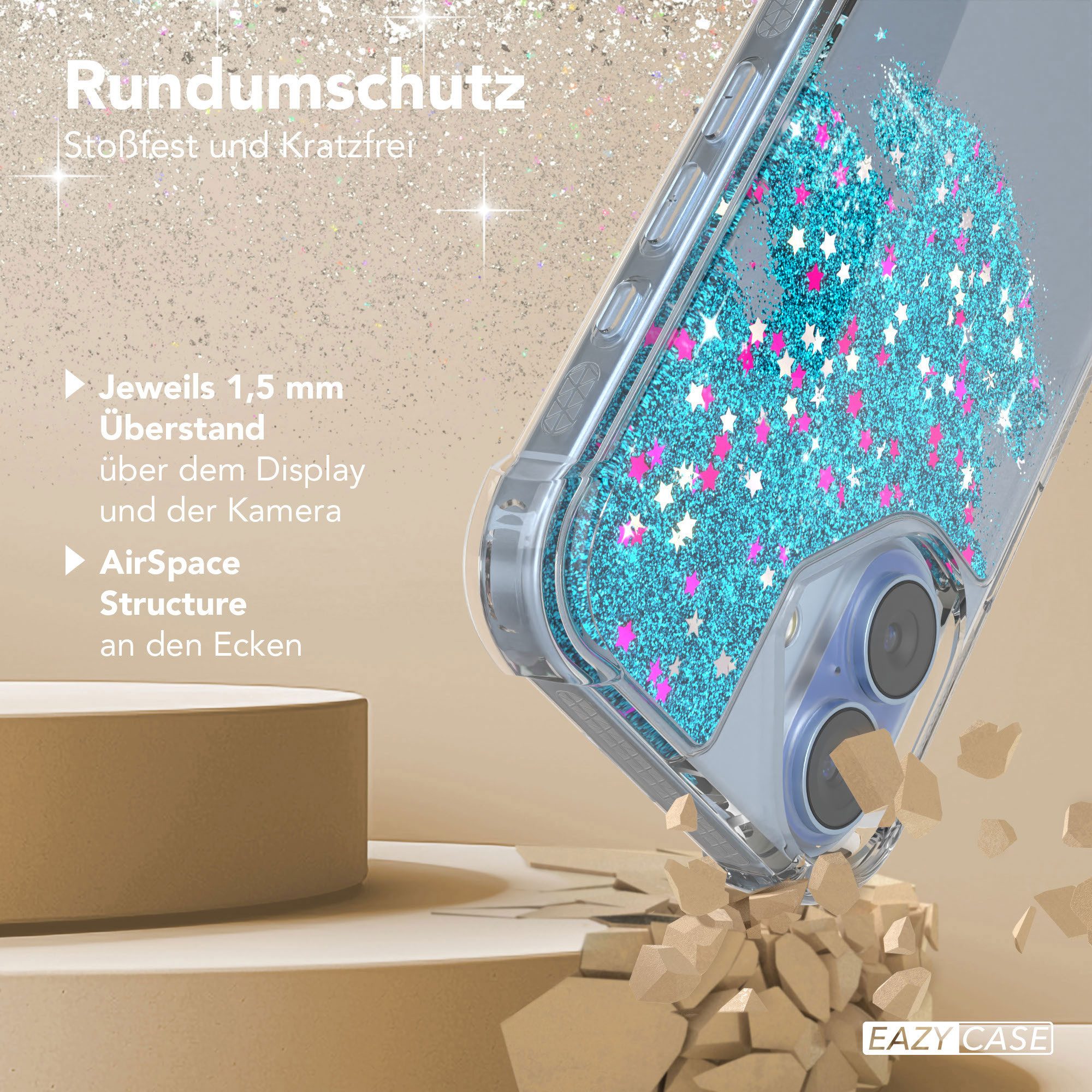 EAZY CASE Handyhülle Liquid Glittery Case für Apple iPhone 17 6,3 Zoll, Gloss Slimcover Girly Backcover Bling Phone Case kratzfeste Cover Blau – Bild 5 von 5