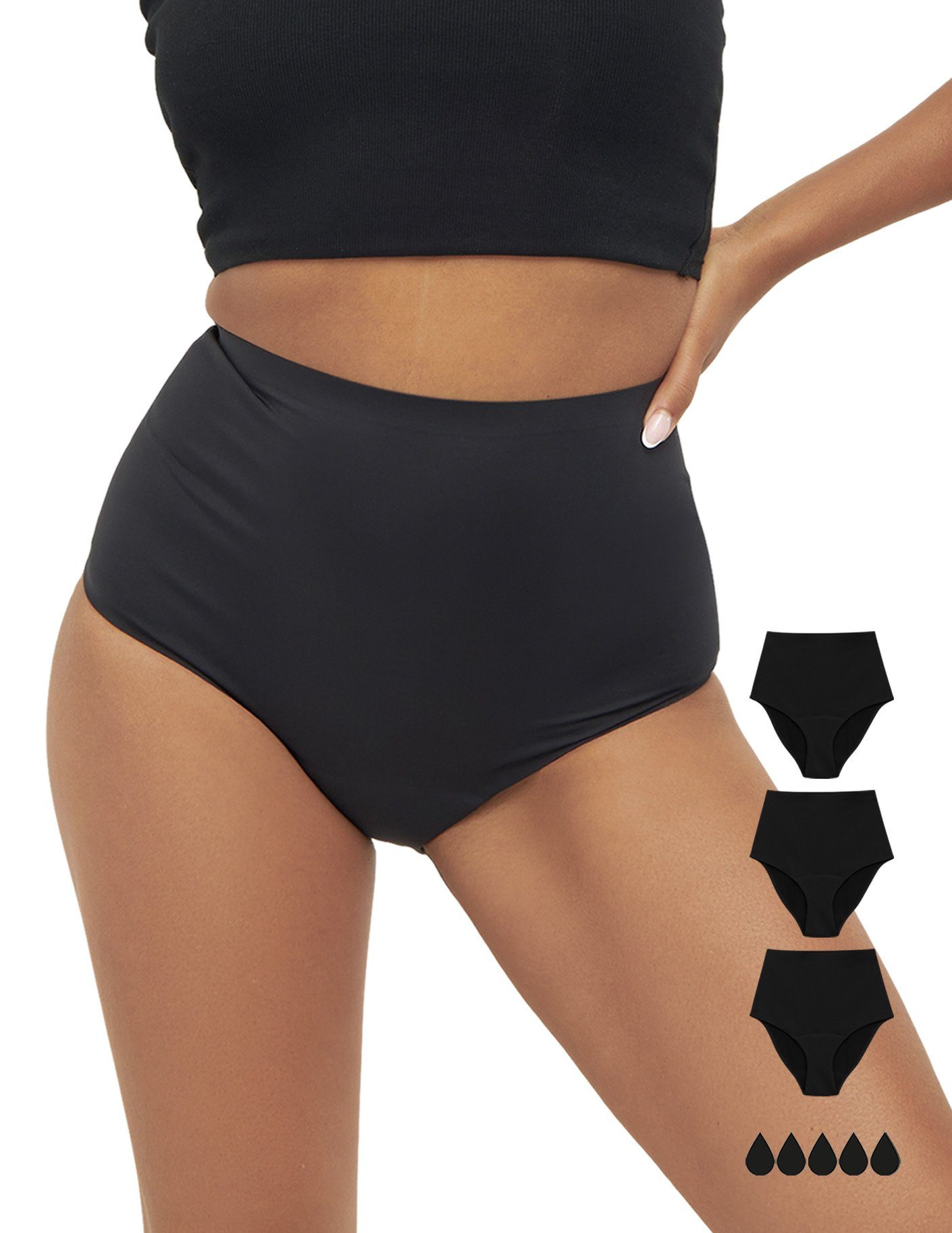 MyMonthlys Inkontinenzslip Periodenunterwäsche MONA High Waist 3er schwarz starke Blutung