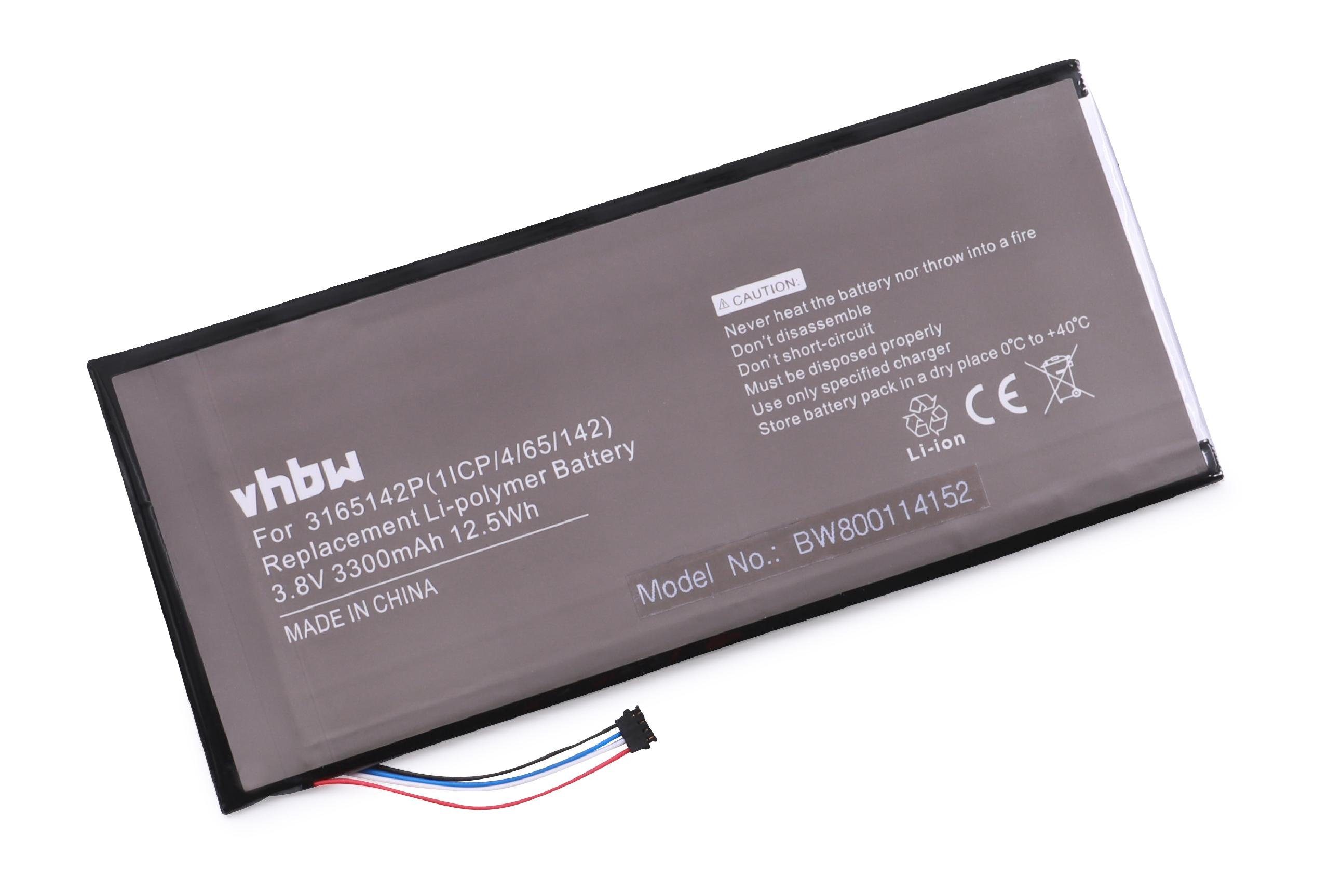 vhbw Tablet-Akku Ersatz für Baugleiche Originalteilebezeichnung Acer KT.0010F.001, KT.0010Z.001, MLP2964137 für (3300mAh, 3,7V, Li-Polymer) 3300 mAh