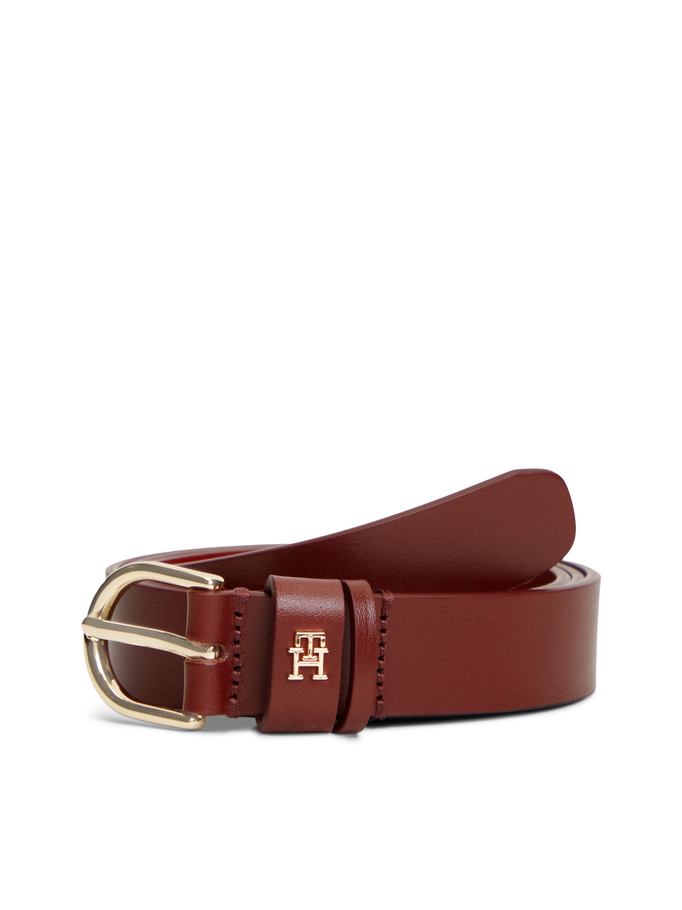 Tommy Hilfiger Ledergürtel ESSENTIAL EFFORTLESS 2.5 cm breit GOLD Logoemblem, weiche Haptik, ovale Einfachdornschließe