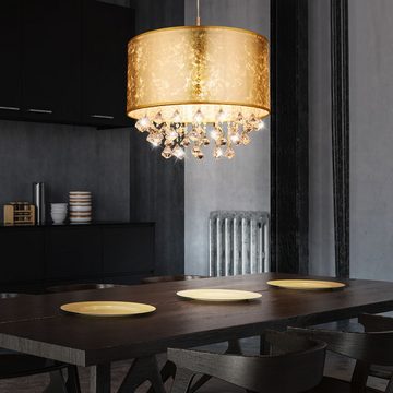 etc-shop LED Pendelleuchte, Leuchtmittel inklusive, Warmweiß, Kristall Hänge Lampe Wohn Zimmer Textil Decken Pendel Leuchte gold im