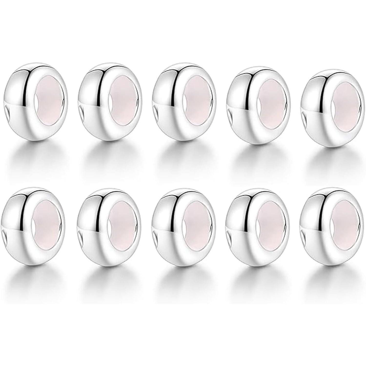 LuxusKollektion Bead Stopper Charms 925 Silber Armband Gummi Clip Spacer 10x Silber
