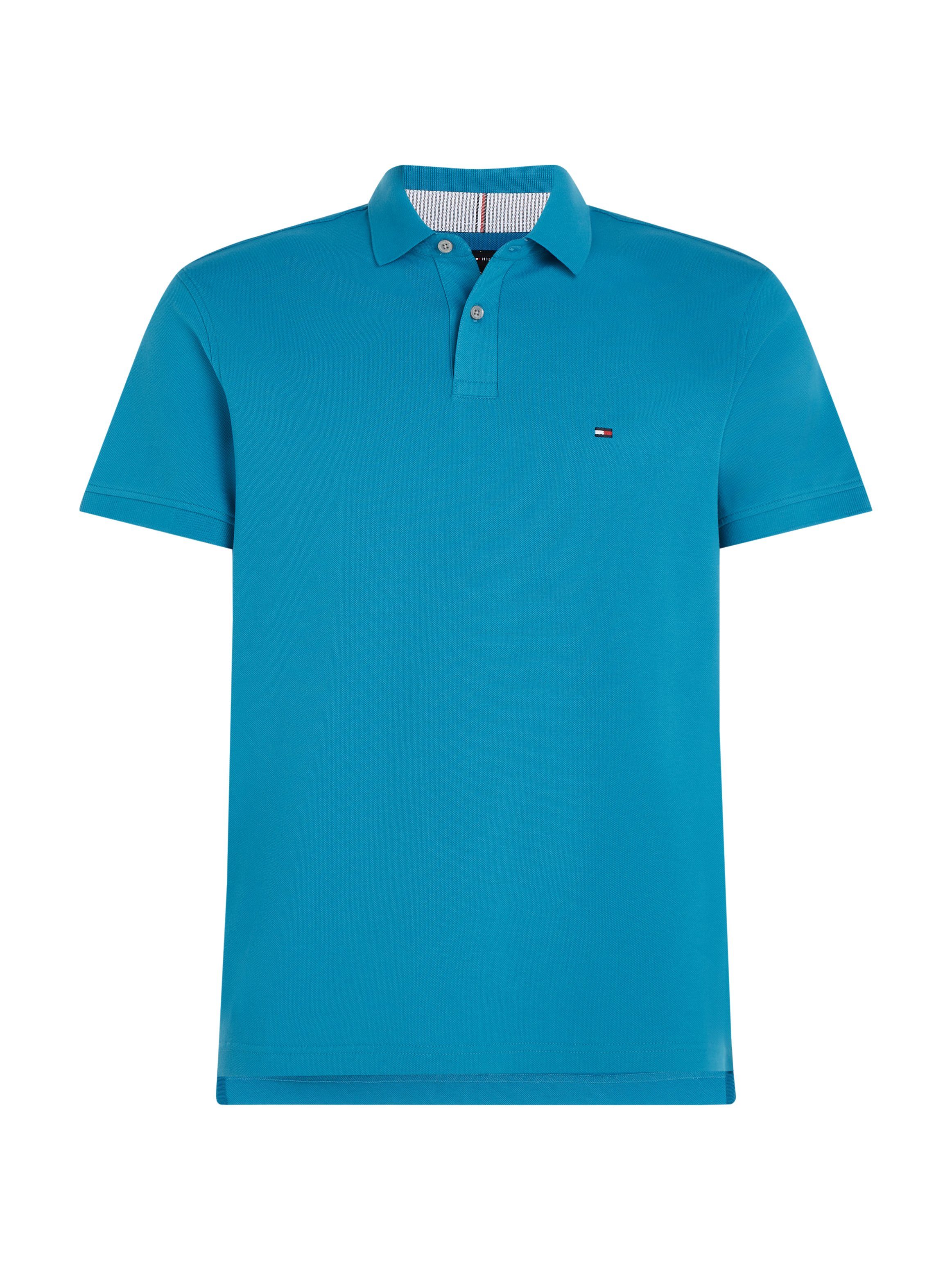 Kontraststreifen Tommy POLO Hilfiger mit REGULAR Hilfiger Tommy am Kragen Surf Blue innen Poloshirt 1985