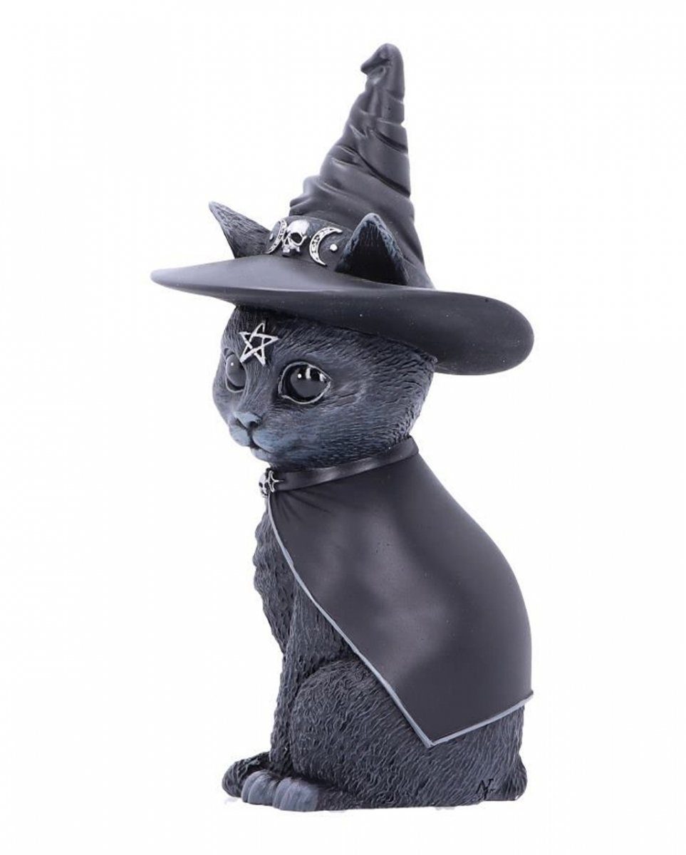 Horror-Shop Dekofigur Schwarze Katze als Design im Hexenhut S mit Okkult