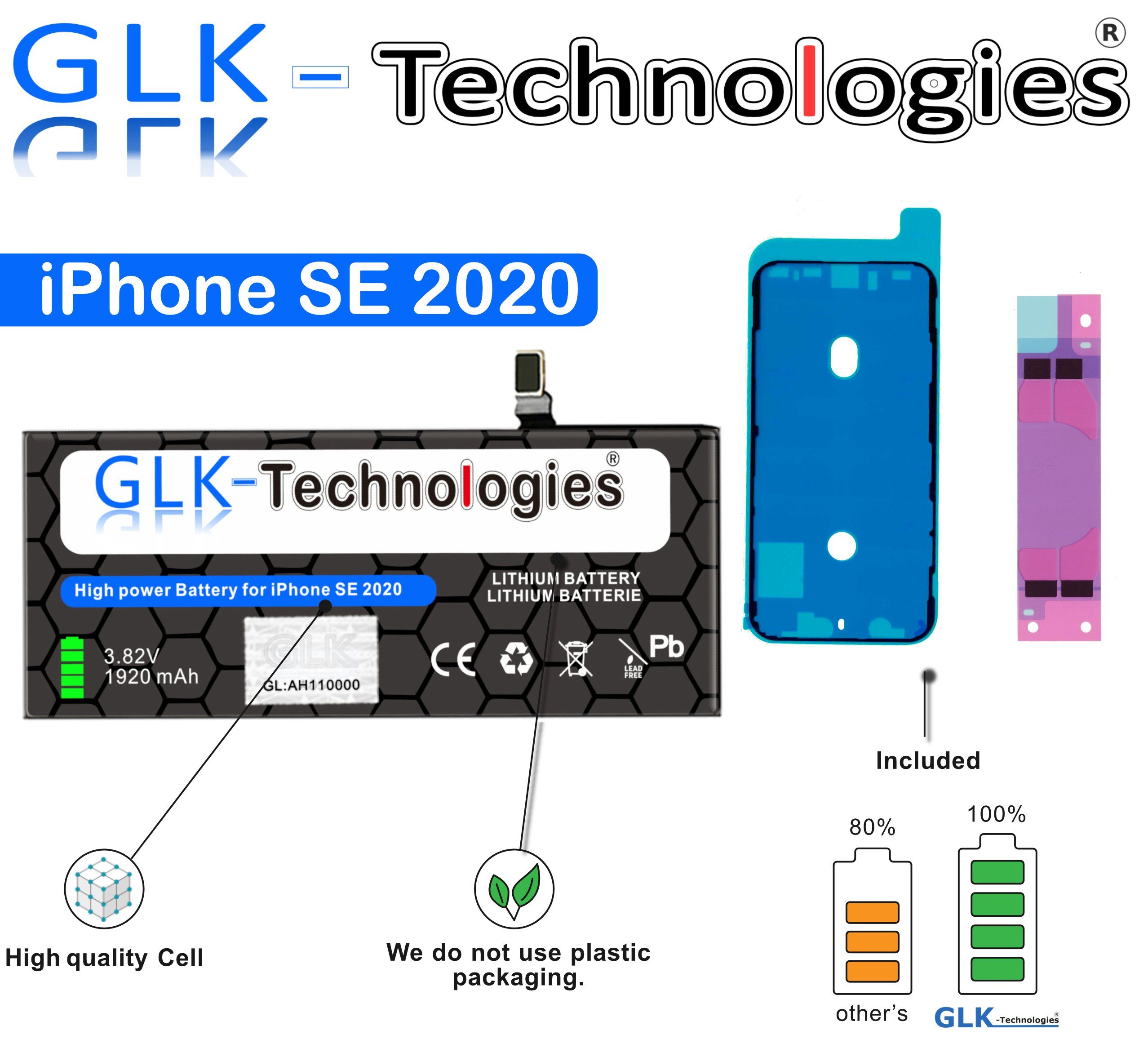 GLK-Technologies GLK für iPhone (2020) SE Handy-Akku A2296 A2312 SET 2 Ohne APN Battery