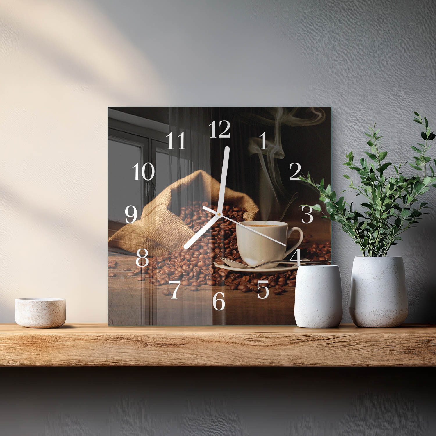 Tulup Wanduhr Wanduhr Dekorative Glasuhr für modernes Zuhause aus Hartglas (Kaffeebohnen, Braun)