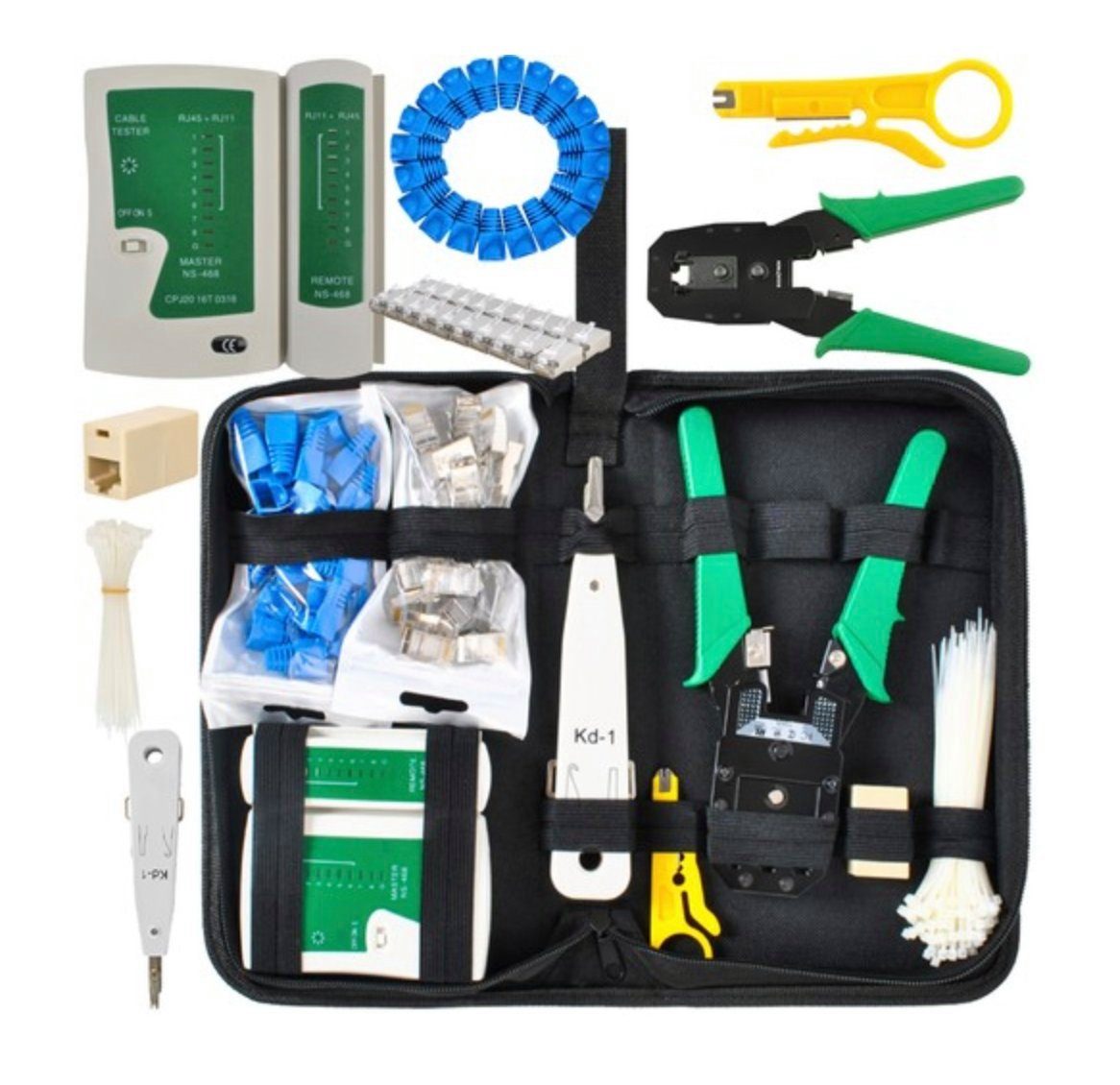 KomfortHome Werkzeugset Kabeltester, 6-in-1-Netzwerk-Werkzeugsatz, Crimpzange