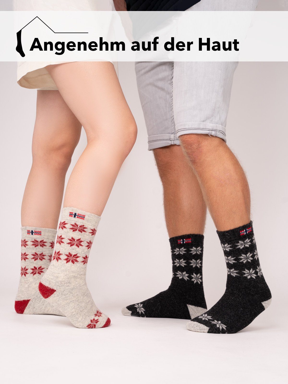 Wollsocke Wollanteil Hoher Nordic HomeOfSocks Kuschelsocken Socken "Snowflake Dicke 80% Skandinavische Socken Natur Hyggelig Design Norwegischem Warm Norwegen"