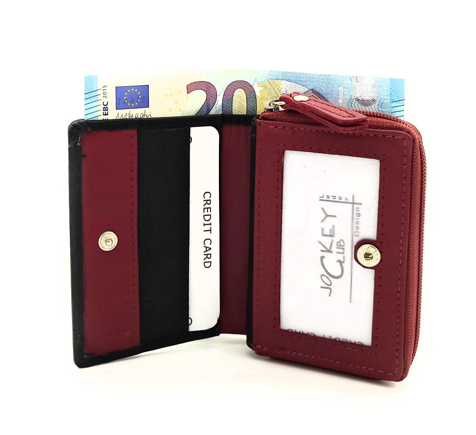 JOCKEY CLUB Mini Geldbörse, aus echtem Leder, mit RFID Schutz Rot