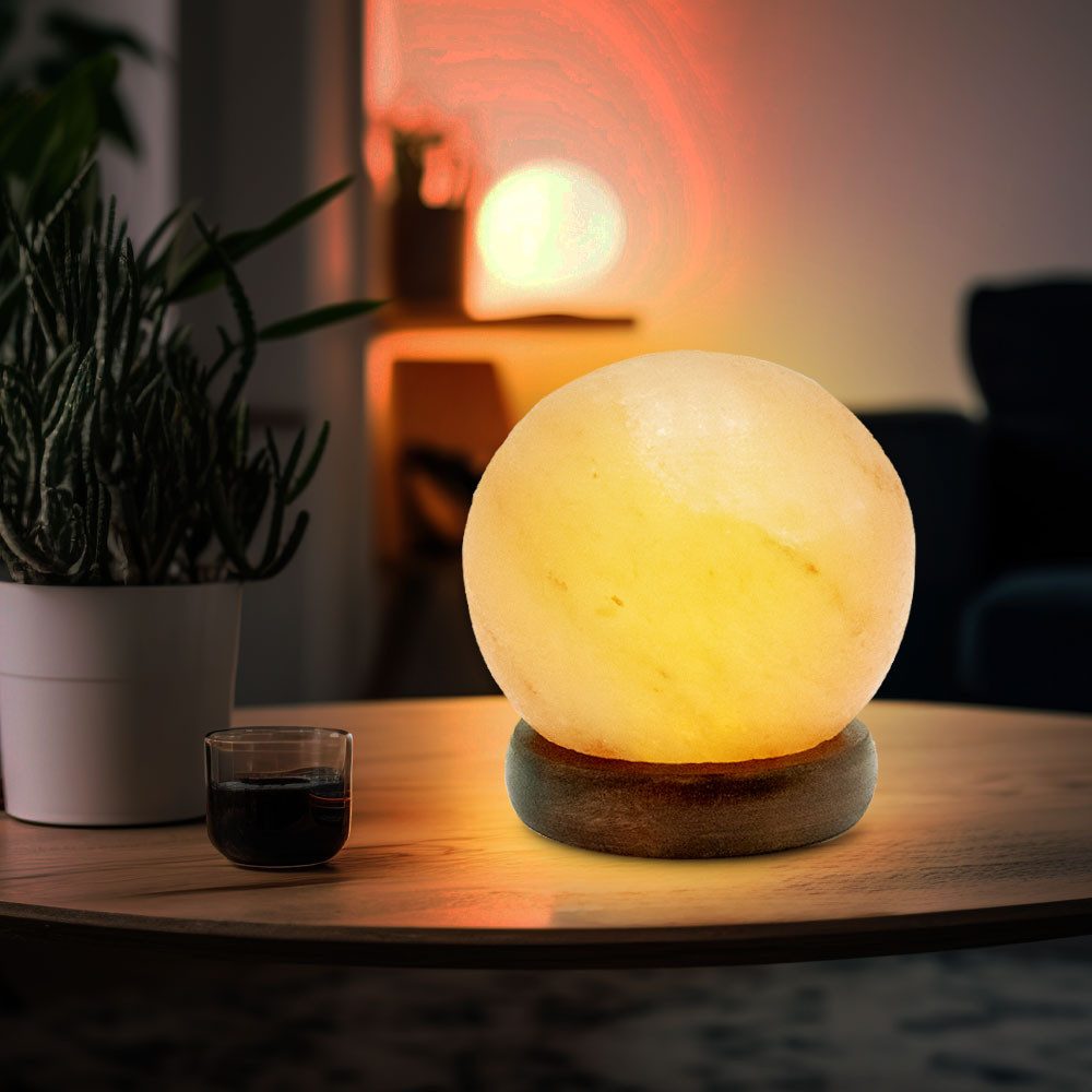 GLOBO LIGHTING LED Tischleuchte, LED-Leuchtmittel fest verbaut, Kaltweiß, Warmweiß, Neutralweiß, Tageslichtweiß, Farbwechsel, Tischleuchte Nachttischlampe Schlafzimmerlampe Salzkristall Kugel Holz