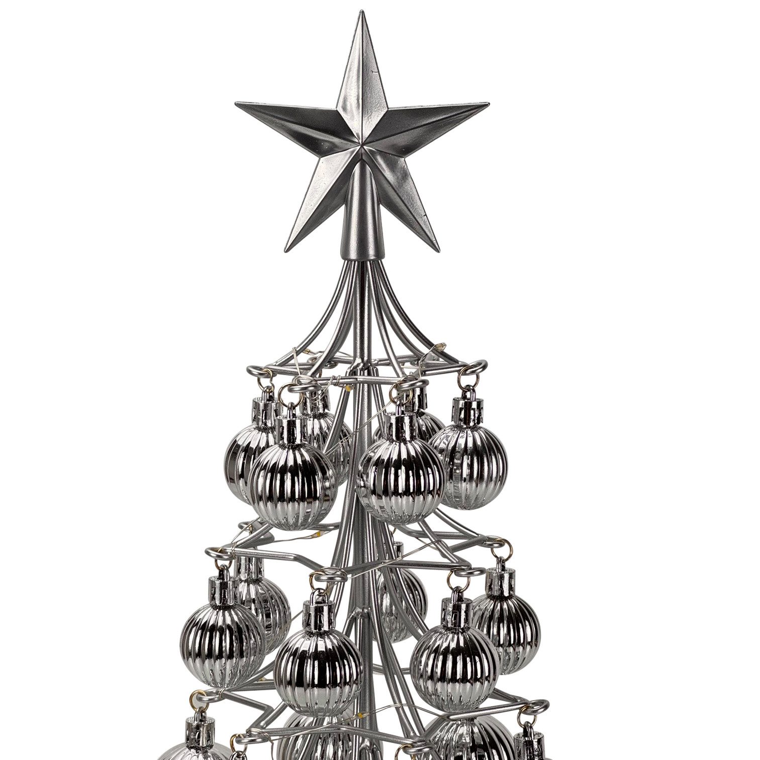 Online-Fuchs Künstlicher Weihnachtsbaum mit 30 Weihnachtskugeln und LED-Lichterkette & Timer - Weihnachtsdeko, filigranes Metallgestell, funkelnde Kugeln und warme Beleuchtung für ein modernes Ambiente