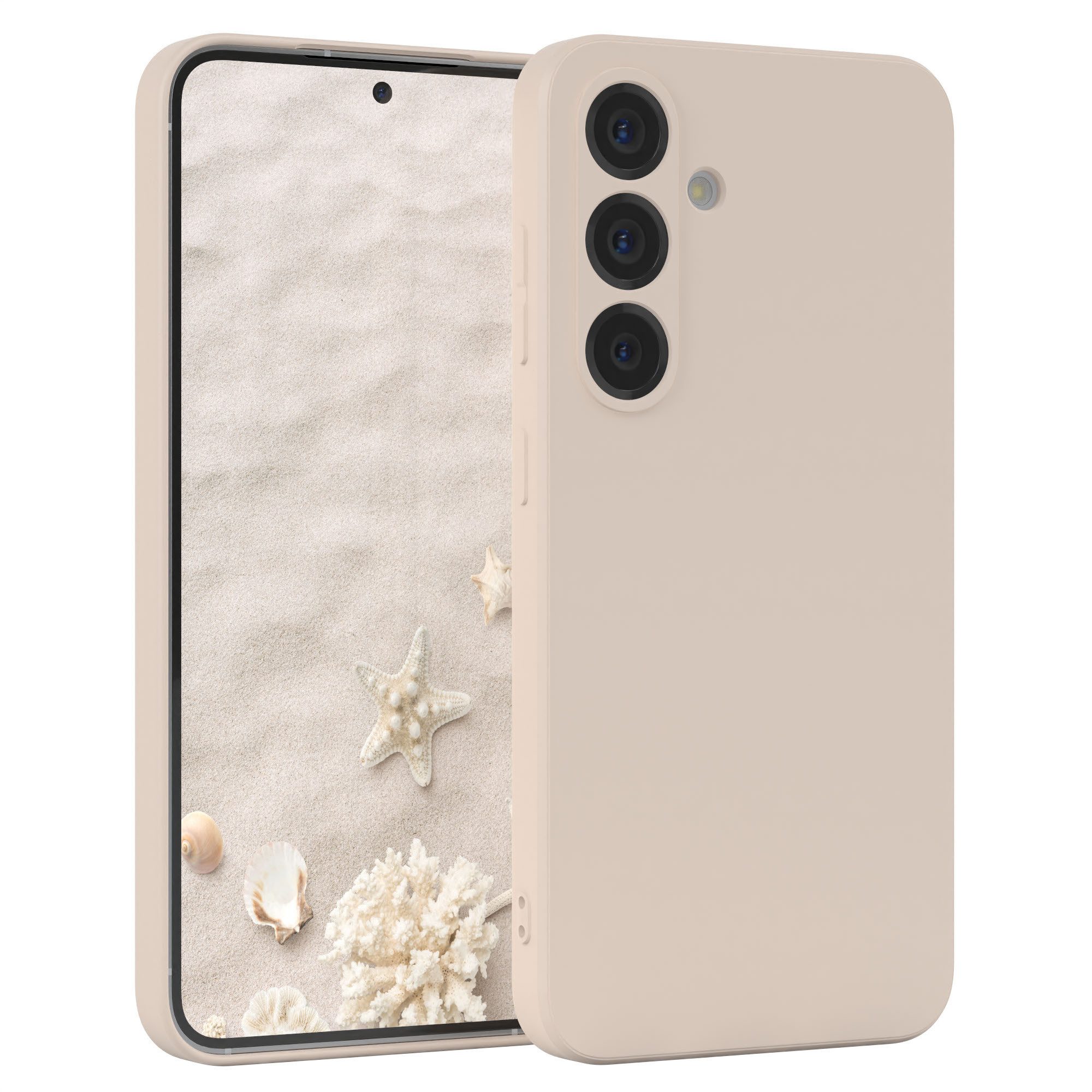 EAZY CASE Handyhülle für Samsung Galaxy S25 Hülle Silikon 6,2 Zoll, Bumper Case Matt Slimcover Silikonschutzhülle elastisch Taupe / Beige