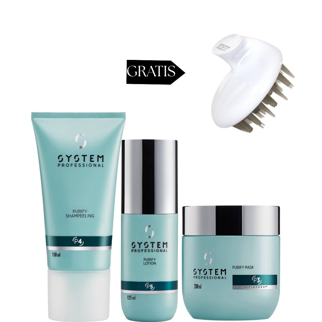 System Professional Haarpflege-Set Lipid Code Purify Trio inklusive Shampoo Massager, 4-tlg.