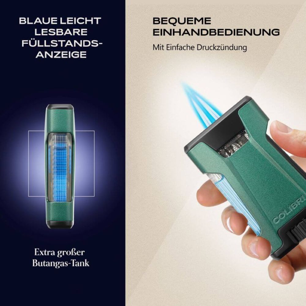 Colibri 1928 Feuerzeuge Rebel LI650T - Zigarrenfeuerzeug - Doppel Jet Flamme - großer Gastank, Füllstandsanzeige durch großes transparentes Sichtfenster