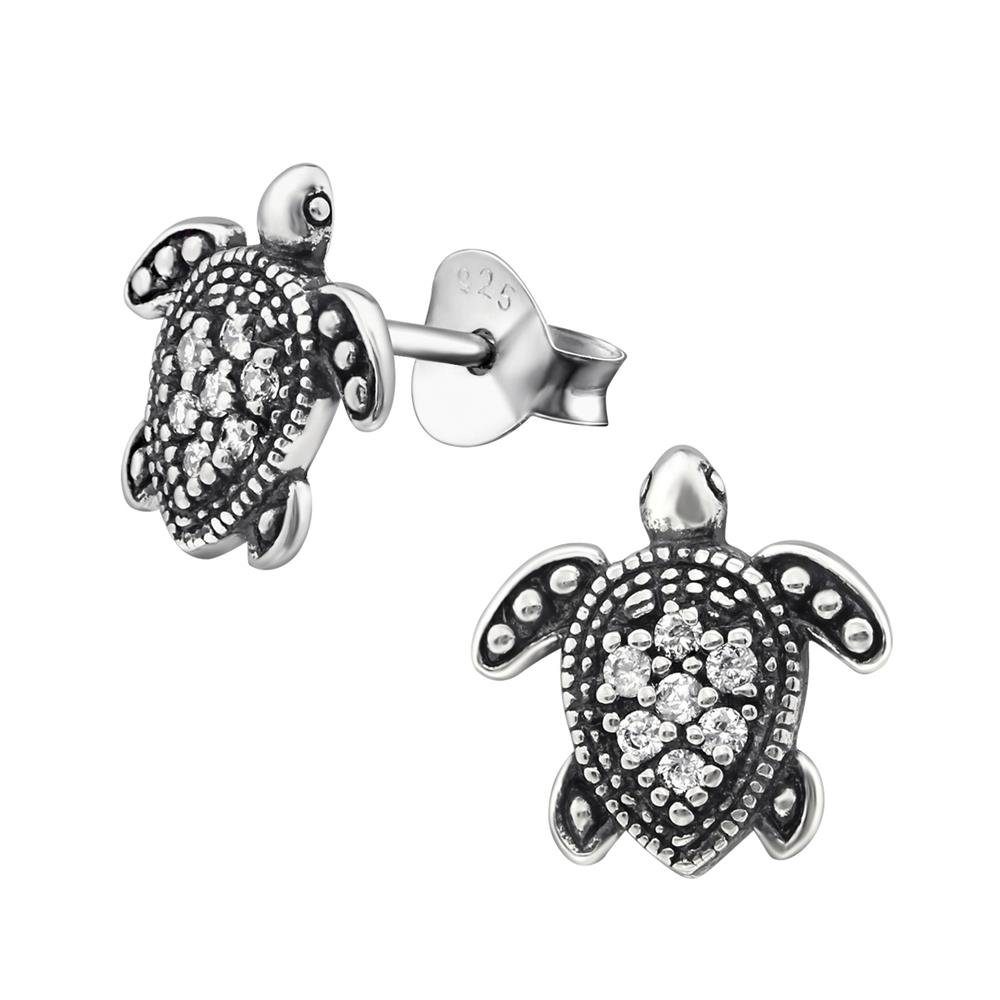 BUNGSA Ohrring-Set Stück), (2 aus (1 7 925 Ohrringe Schildkröte mit Silber Kristallen Ohrschmuck 2-tlg), Ohrstecker Paar