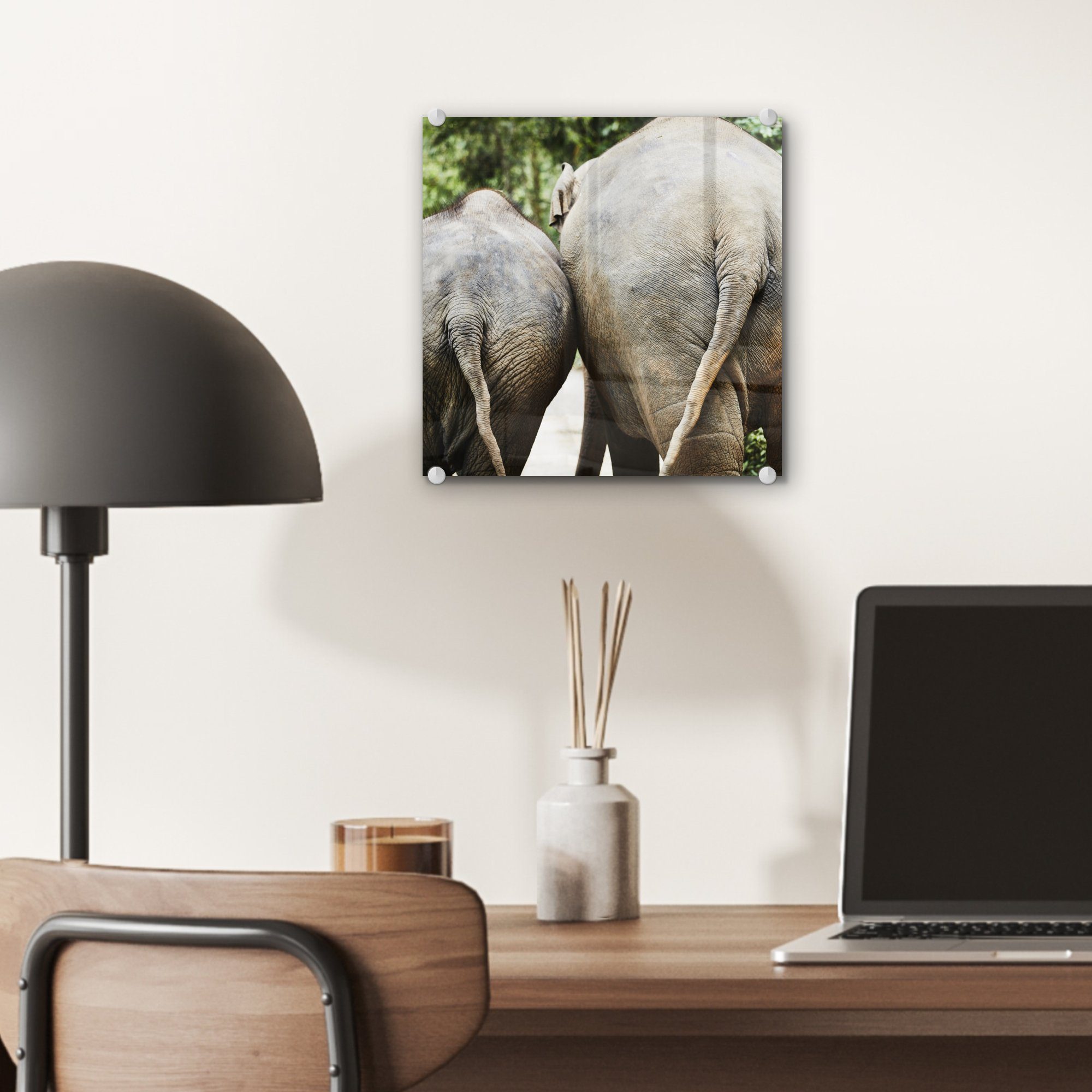 Tiere Glasbilder Elefant auf auf Acrylglasbild St), - (1 Natur, - Glas - - Foto Wandbild MuchoWow Grau - Wanddekoration Bilder Glas -