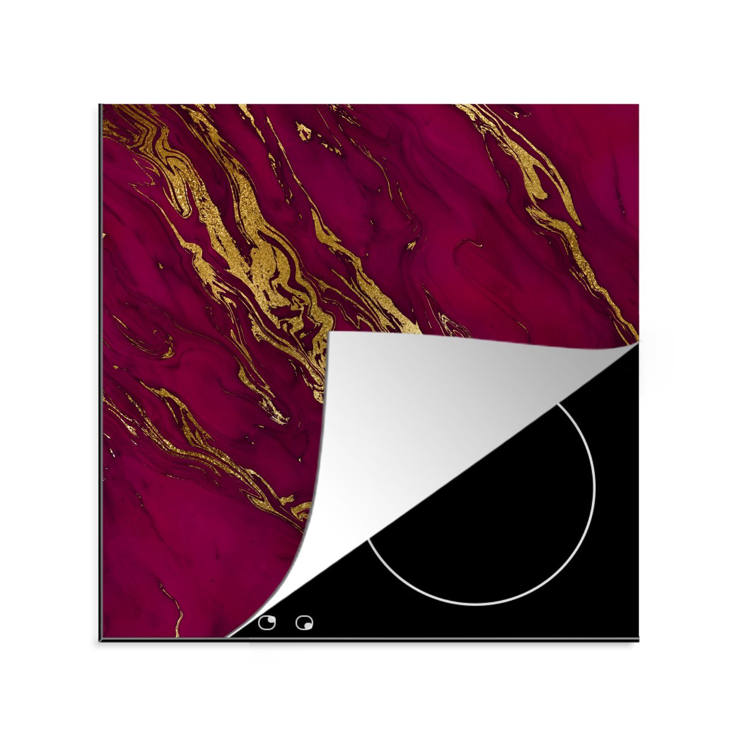 MuchoWow Herdblende-/Abdeckplatte Marmor - Rosa - Gold - Linie, Vinyl, (1 tlg), 78x78 cm, Ceranfeldabdeckung, Arbeitsplatte für küche