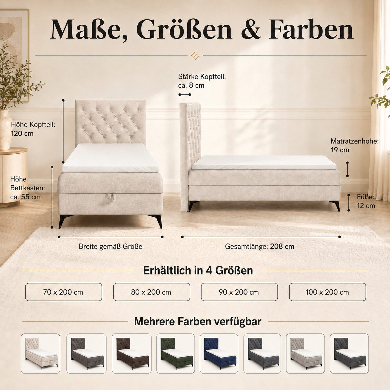 Best for Home Boxspringbett Bett K18 Single SLIM mit Bettkasten und Bonellfederkernmatratze (Einzelbett / Boxspringbett, 1-St., Boxspringbett-Set inklusive Matr – Bild 5 von 5