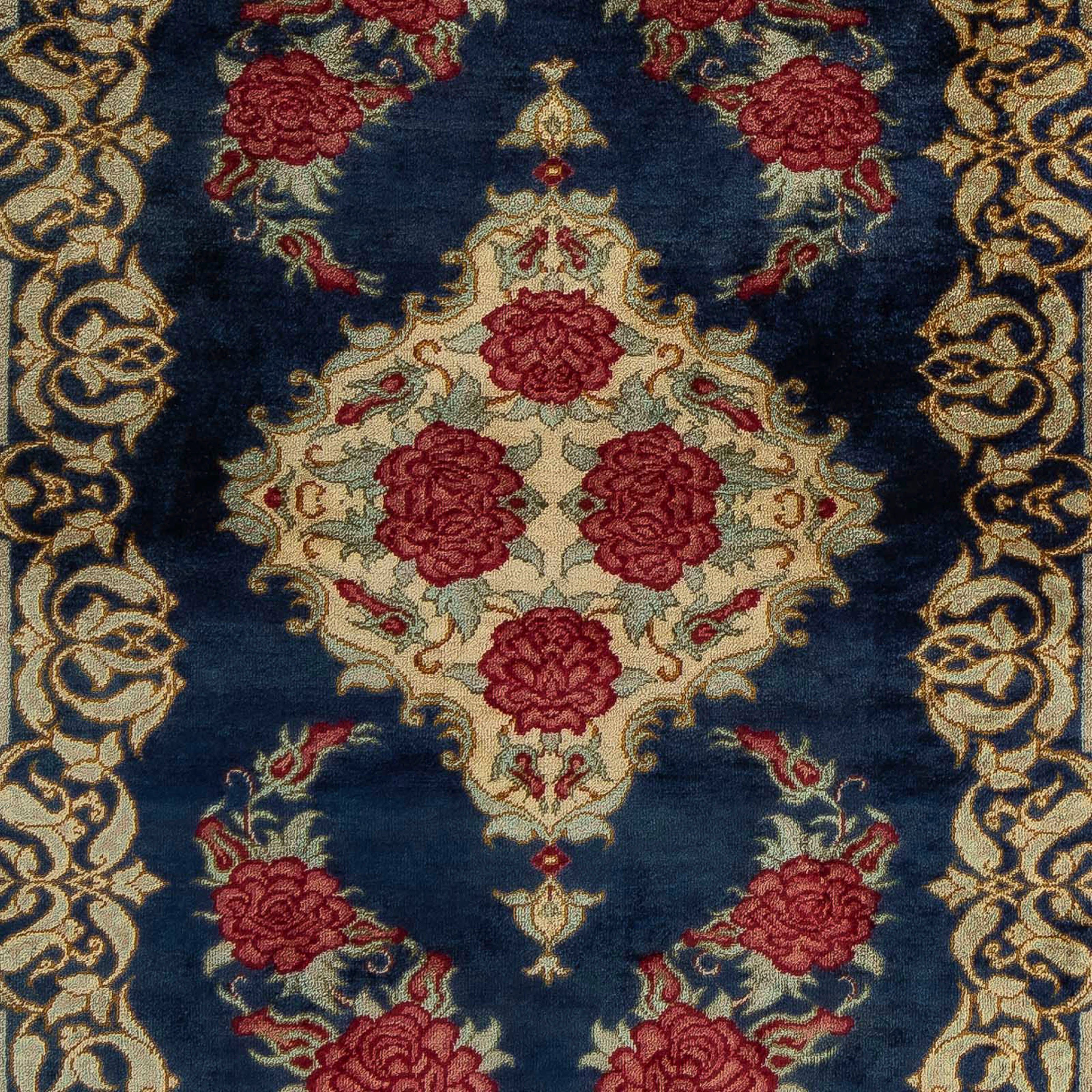 Orientteppich Perser - Ghom - morgenland, mm, 10 77 cm dunkelblau, mit x Handgeknüpft, Einzelstück Höhe: Zertifikat - Wohnzimmer, 58 rechteckig