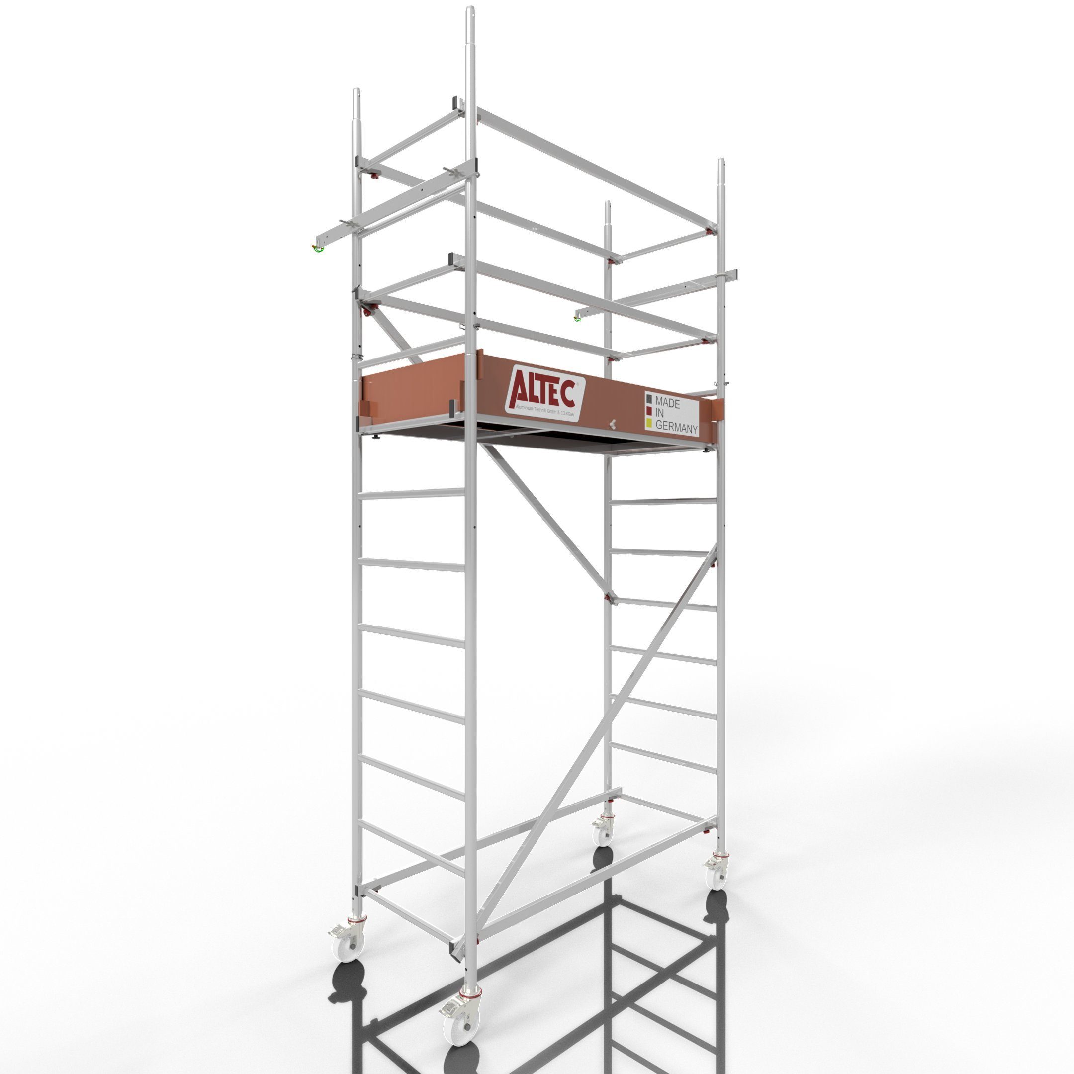 ALTEC Aluminium Fahrgerüst Rollfix 2.0 mit Ø125mm Rollen & Wandanker, Made in Germany, maximale Arbeitshöhe 10 Meter
