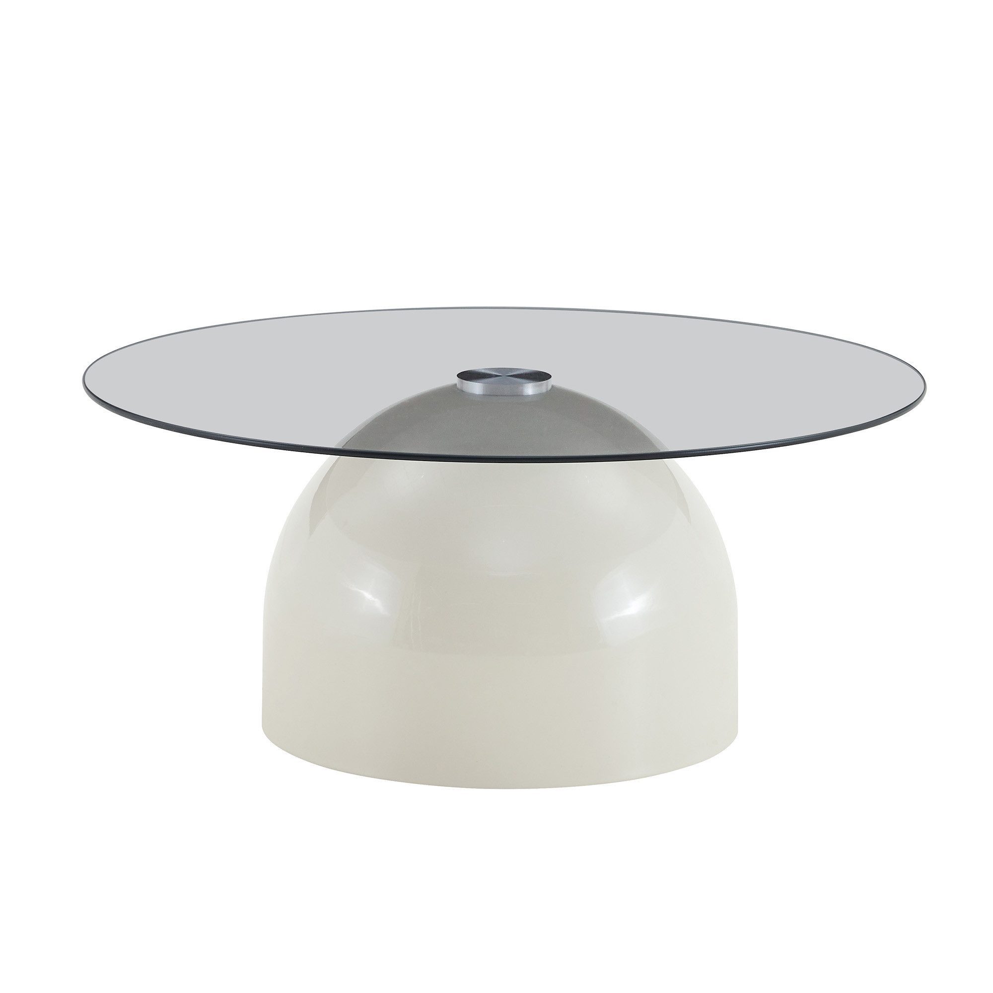 gopop Couchtisch mit Glas,Ø ca. 70 cm,Walnussholzoptik/Cremefarben,im Retro-Stil (1-St)