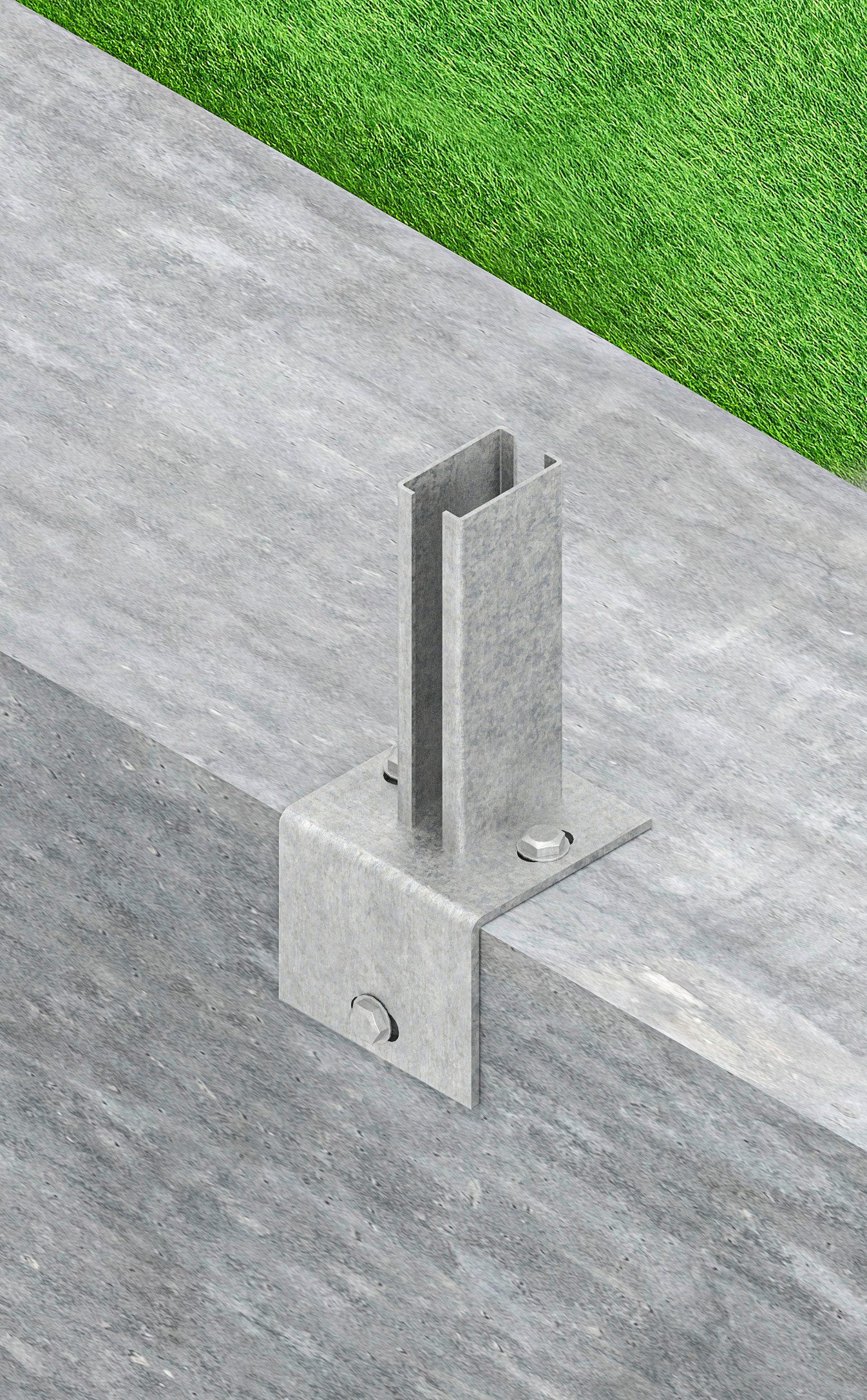 Alberts Pfostenträger, zum Aufschrauben, für Zaunpfosten 60x40 mm auf L-Randsteinen, Platte 94x100 mm