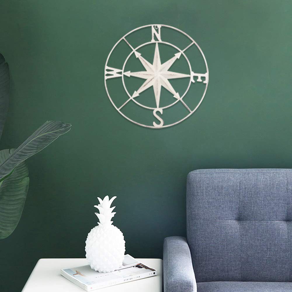 NUODWELL Wanddekoobjekt Metall Vintage-Stil Weiß Kompass kompass Wanddekoration Wandbehang