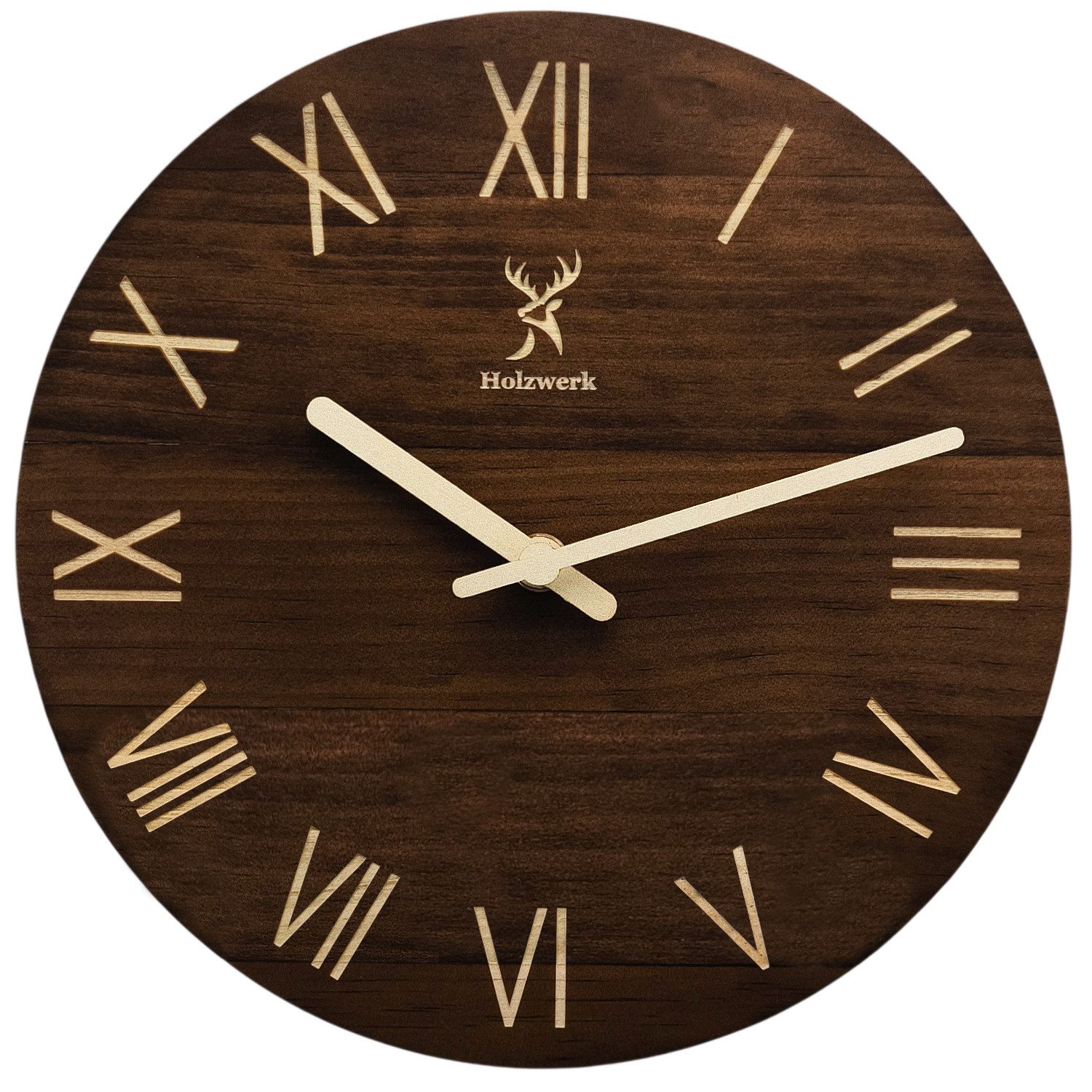 Holzwerk Wanduhr LAUENAU Loft Holz Quarzwanduhr (40 cm Ø, Nahezu lautloses Uhrwerk, römische Ziffern)