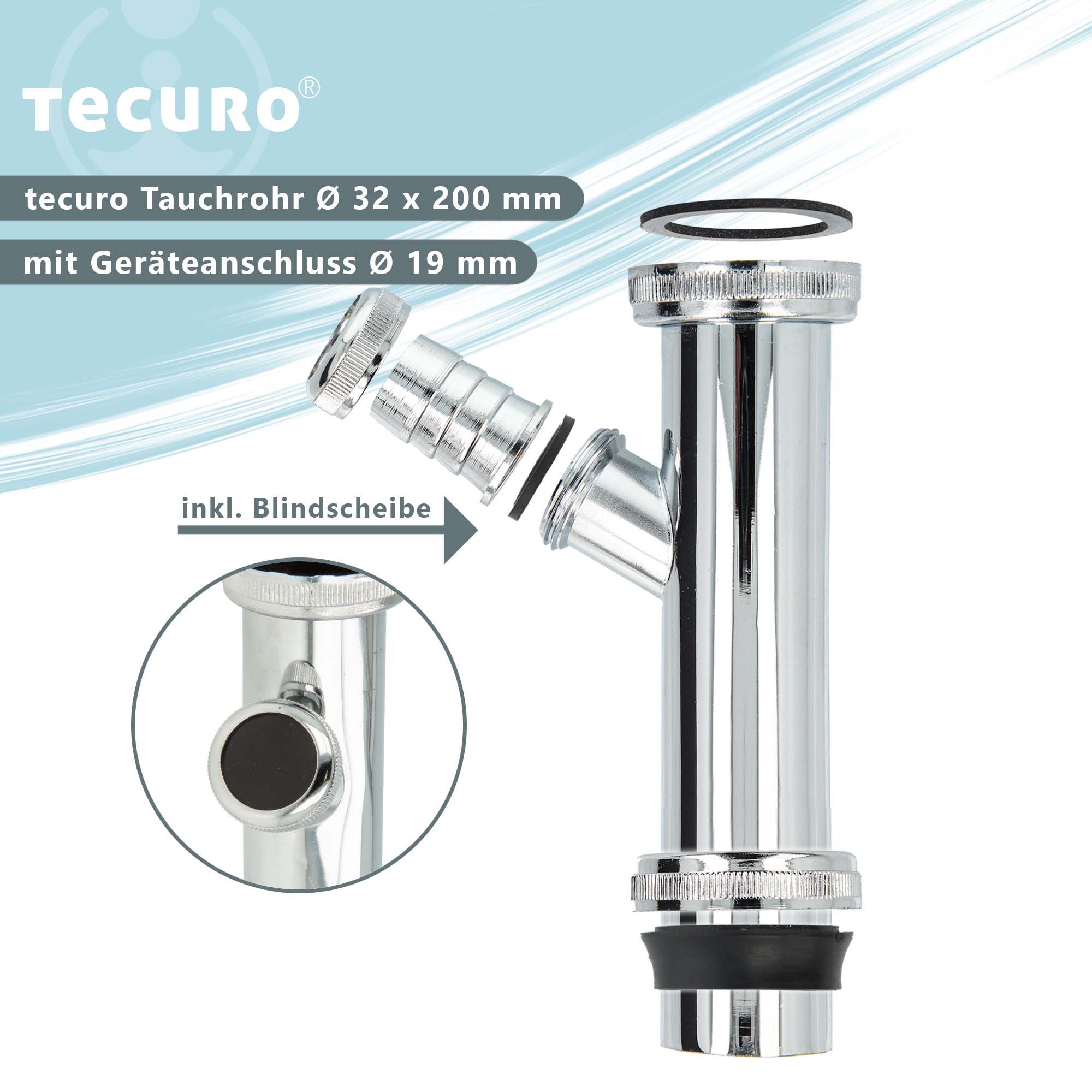 tecuro Siphon Tauchrohr Verstellrohr Ø 32 x 200 mm mit Geräteanschluss Ø 19 mm – Bild 2 von 4