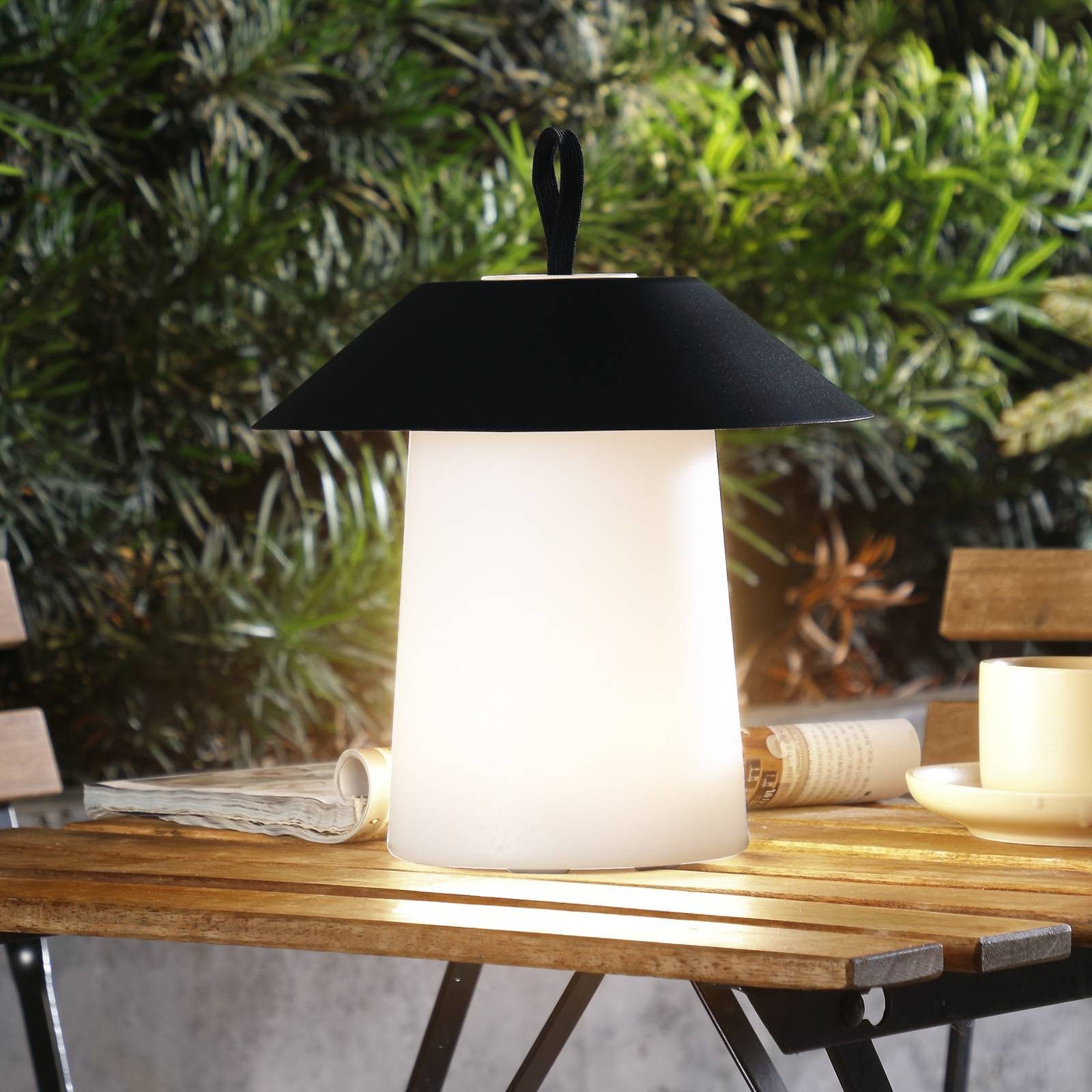 Lindby Außen-Tischleuchte Kalina, LED, Kunststoff Schwarz warmweiß IP44, LED 3 W gesamt, warmweiß