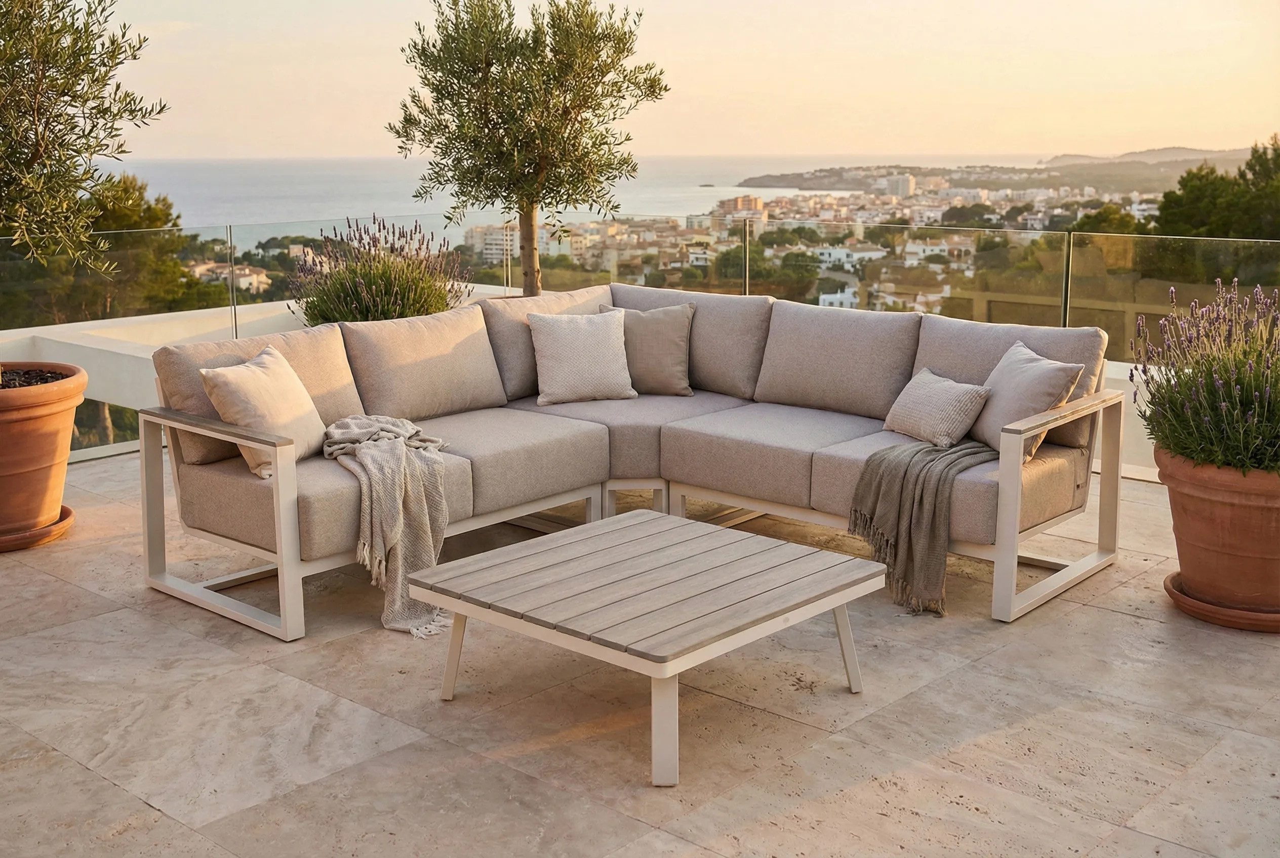 Gartenlounge-Set "STELVIO CAFFE" Ecklounge mit dicken Kissen + Tisch / Aluminium