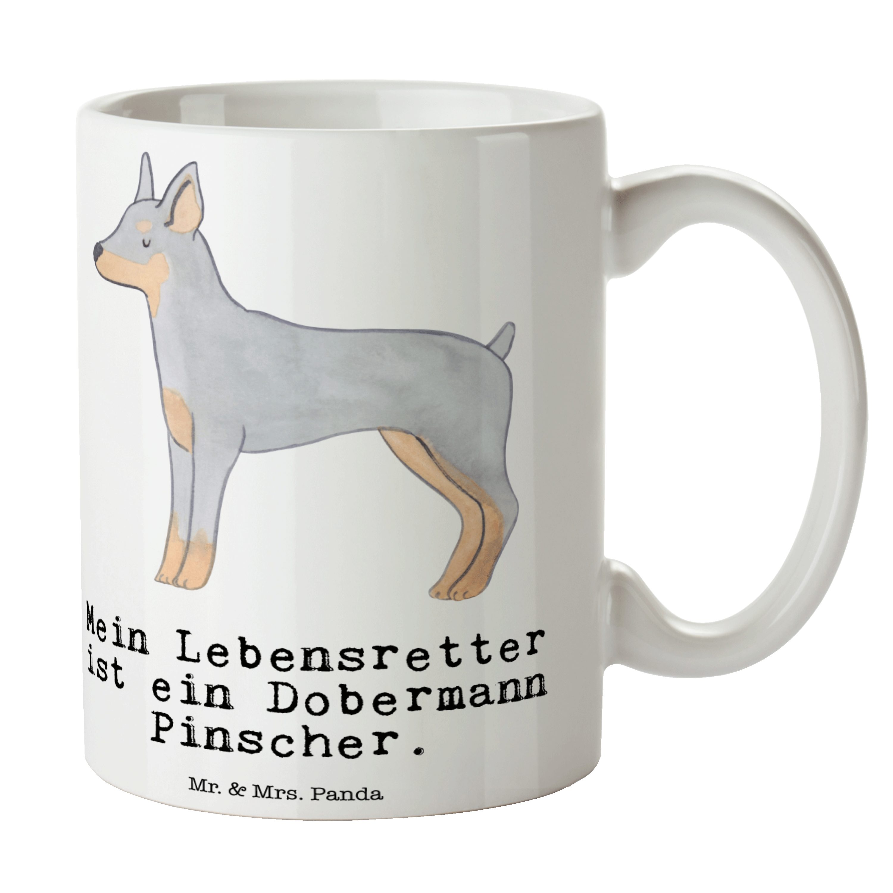 Mr. & Mrs. Panda Tasse Dobermann Pinscher Lebensretter - Weiß - Geschenk, Teetasse, Teebeche, Keramik