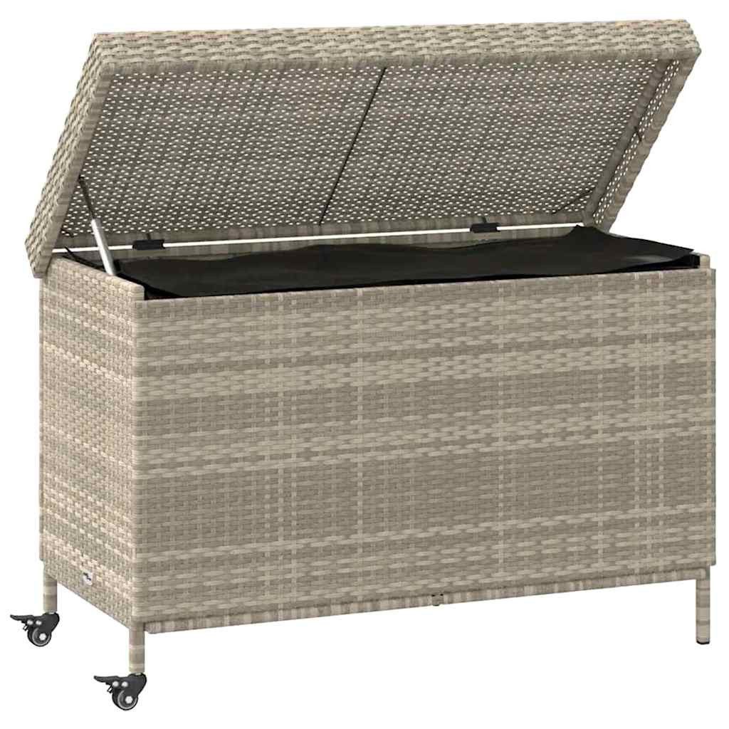 vidaXL Gartenbox Gartentruhe mit Rollen Hellgrau 110x55x73 cm Poly Rattan
