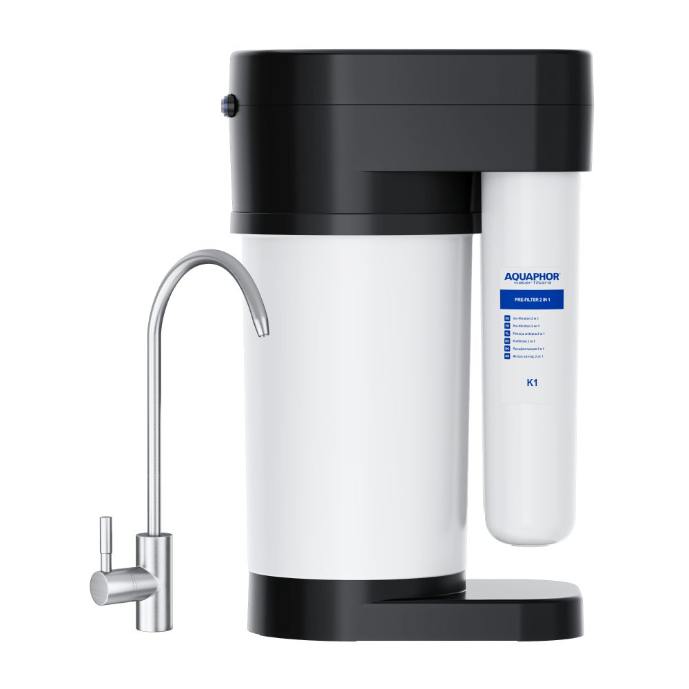 AQUAPHOR Untertisch-Trinkwassersystem /kompakte Umkehrosmose RO 70S für kalkfreies und weiches Wasser, Bar-Anschluss, für gefiltertes Wasser, /Set Vorfilter K1/ Membranfilter RO 100S, /inkl. Wasserhahn, BPA frei. Entfernt Kalk, Schwermetalle, Medikamente
