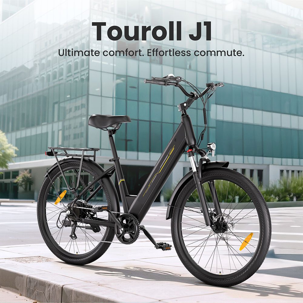 Touroll E-Bike Trekkingrad J1, 7 Gang, Kettenschaltung, Heckmotor, 561,6 Wh, 27.5" x 17.5", 36V 15.6Ah, 100 km, 12/15/18/21/25km/h