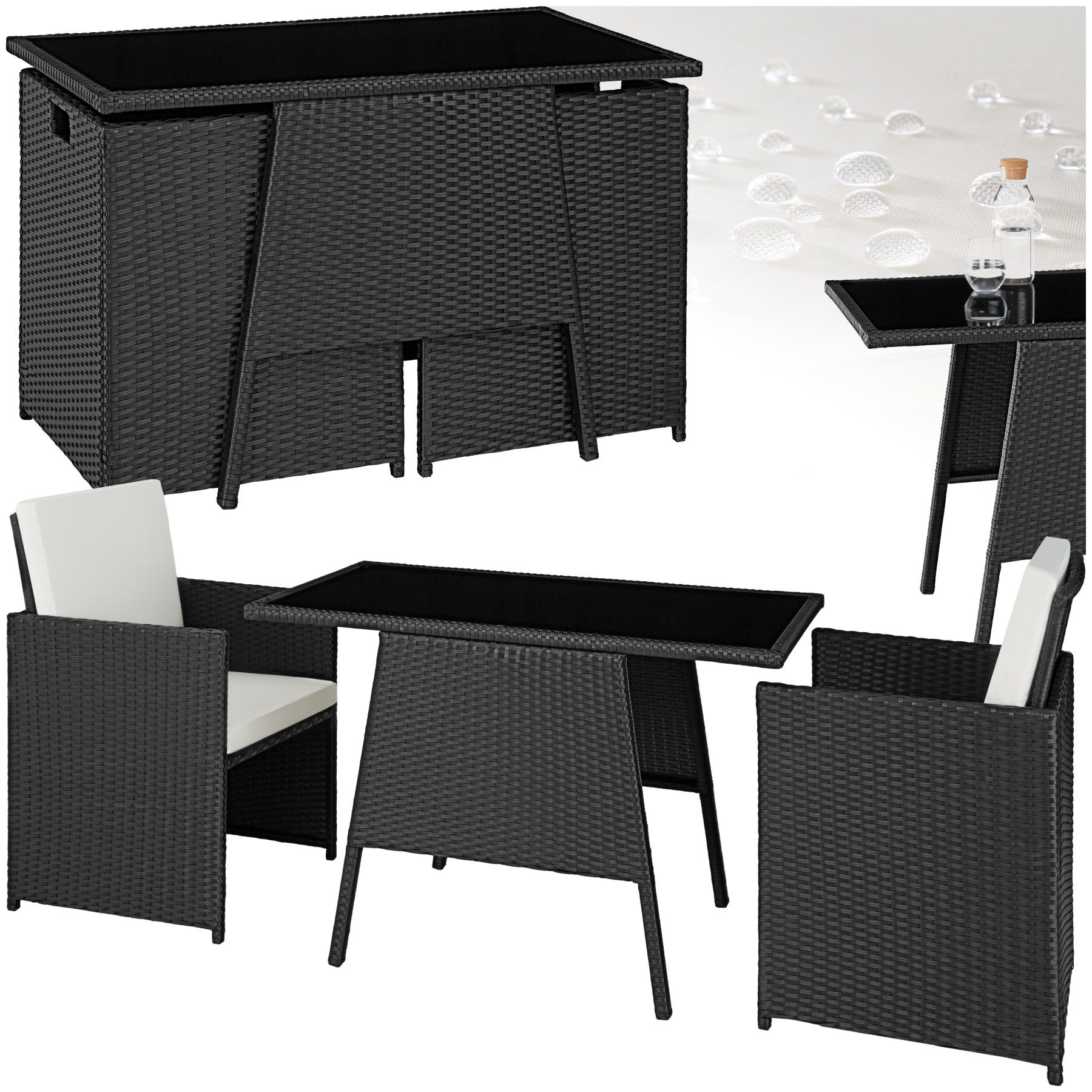 tectake Sitzgruppe Rattan Sitzgruppe, (Set., 3-tlg), Tisch mit abnehmbarer Glasplatte