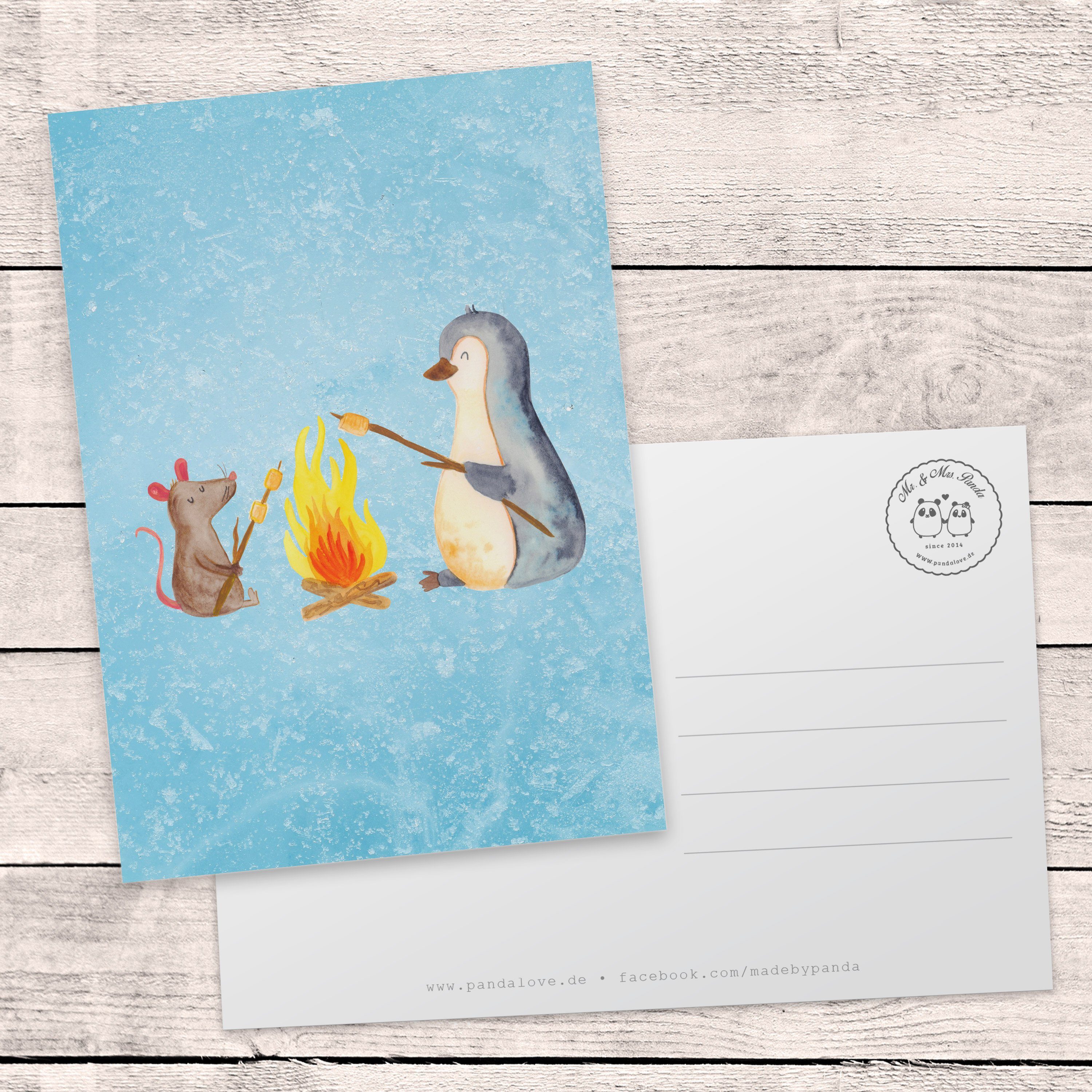 Einladung, & Mrs. Postkarte - Geschenk, Eisblau Kar Lagerfeuer Panda - Mr. Marshmallows, Pinguin