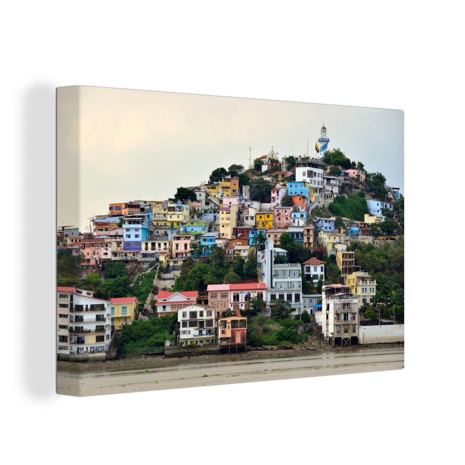 OneMillionCanvasses® Leinwandbild Bunte Häuser auf einem Hügel in Guayaquil, (1 St), Wandbild Leinwandbilder, Aufhängefertig, Wanddeko, 30x20 cm