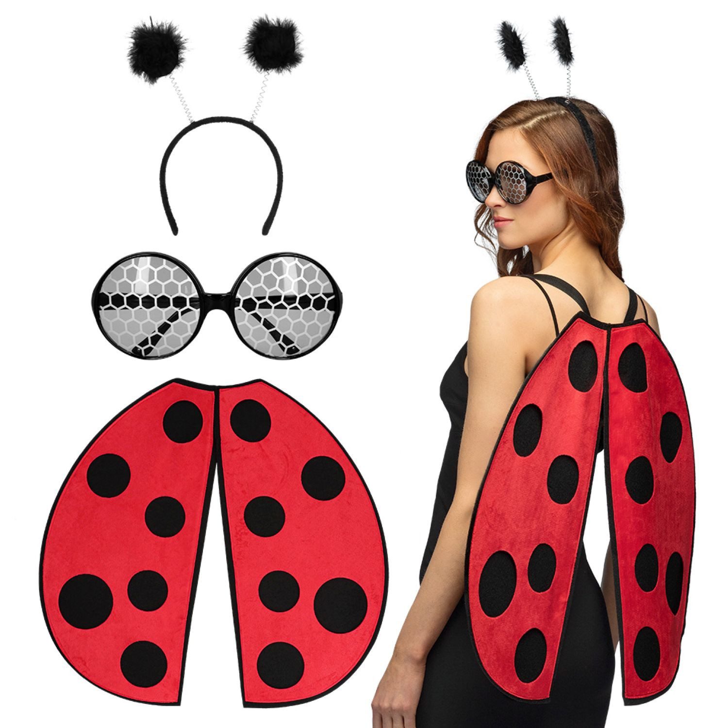 Boland Kostüm Kostüm-Set 'Ladybug' 3-tlg., Schwarz Rot - Diadem