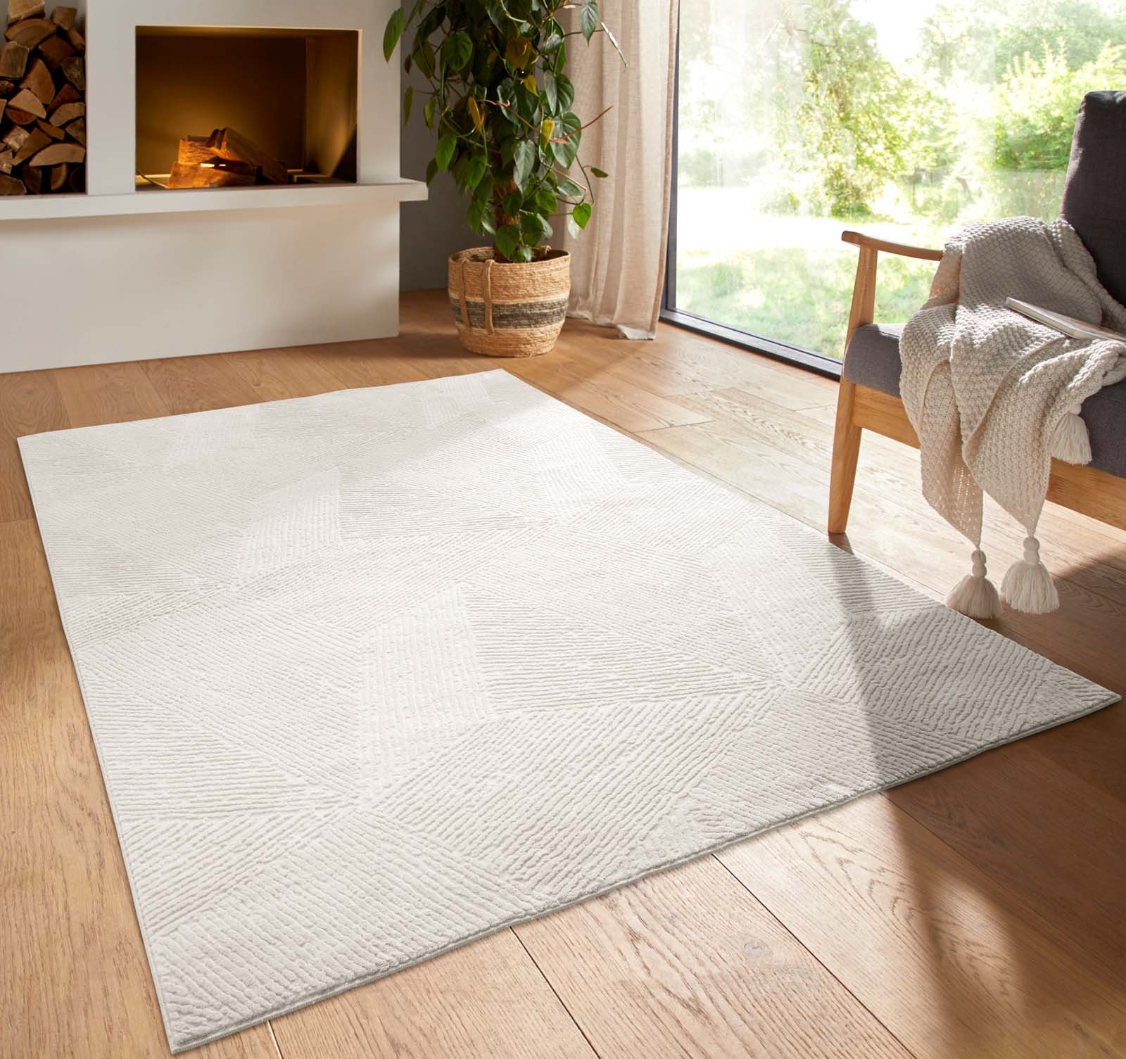 TaCa Home Teppich Kurzflor Teppich Hasenfell Optik, rechteckig, Höhe: 10 mm, Wohnzimmer, Kinderzimmer, Esszimmer, Fresco Creme - 50 x 80 cm
