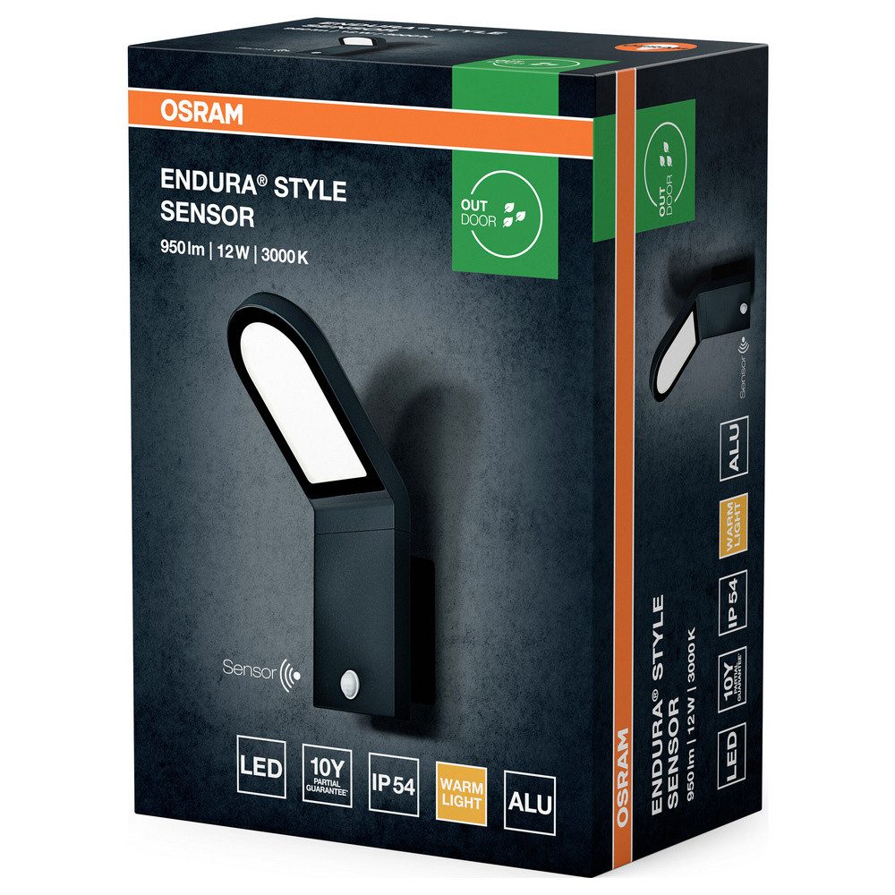 Osram Außen-Wandleuchte OSRAM HOMELIGHTING ENDURA Style Wall Sensor IP54 12W Dark Gray 4099854