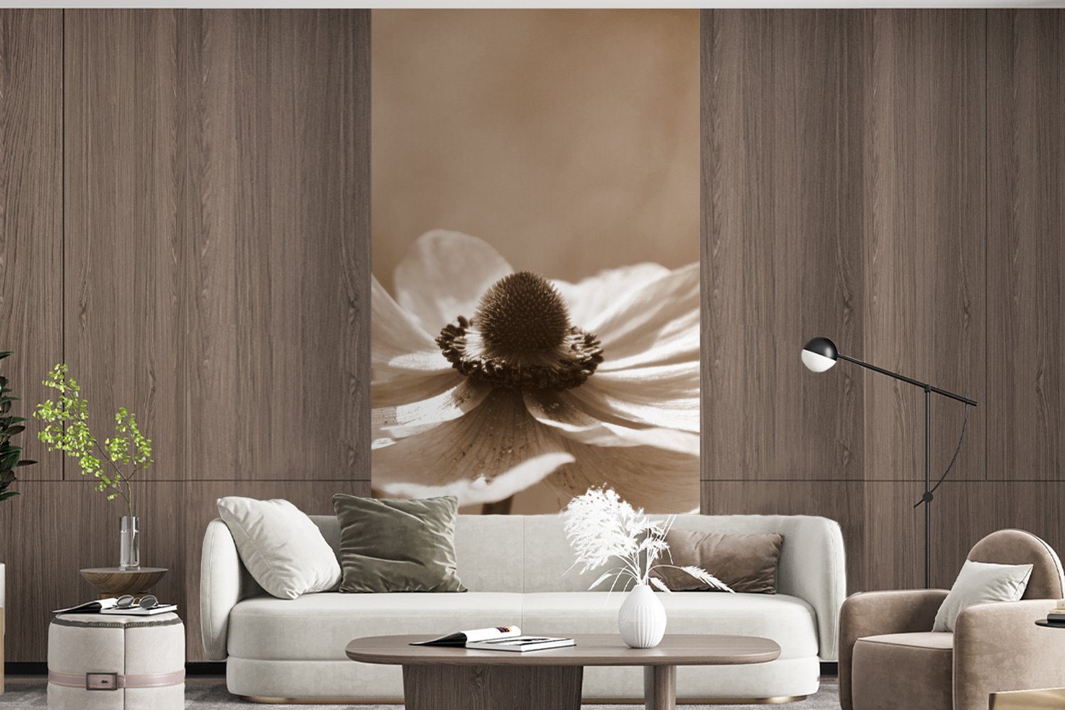 Anemone Fototapete MuchoWow St), für Schlafzimmer Sepia-Fotodruck, bedruckt, Matt, Wohnzimmer der Küche, Fototapete (2 Blume Vliestapete