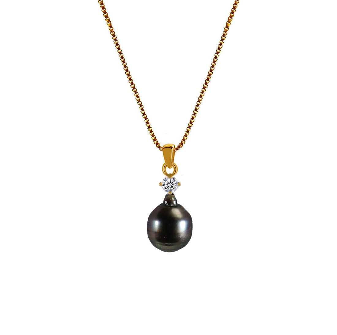 Edellis Kette mit Anhänger Damen Halskette Echte Tahiti Semi-Barock 9-10 mm Perle AA+ Silber 925