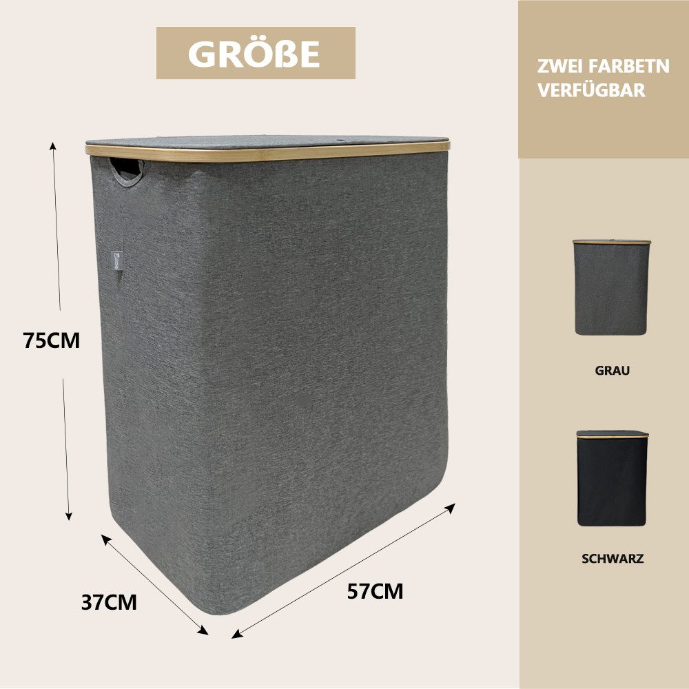 WAOHO Wäschekorb Zusammenklappbarer Wäschekorb mit Deckel, 3 Fächer, Wäsche günstig online kaufen