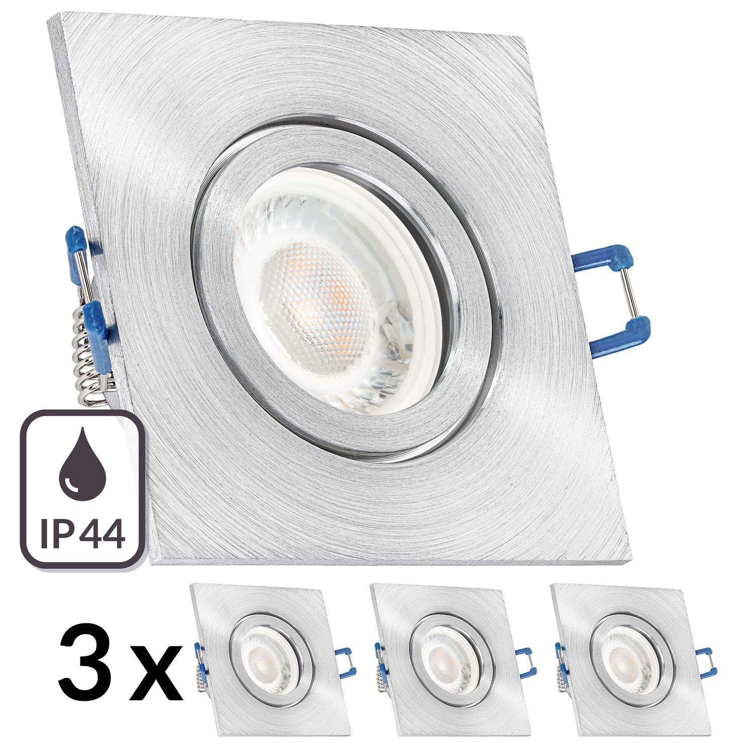 LEDANDO LED Einbaustrahler 3er aluminium 5W matt extra in LED IP44 Einbaustrahler flach L Set mit