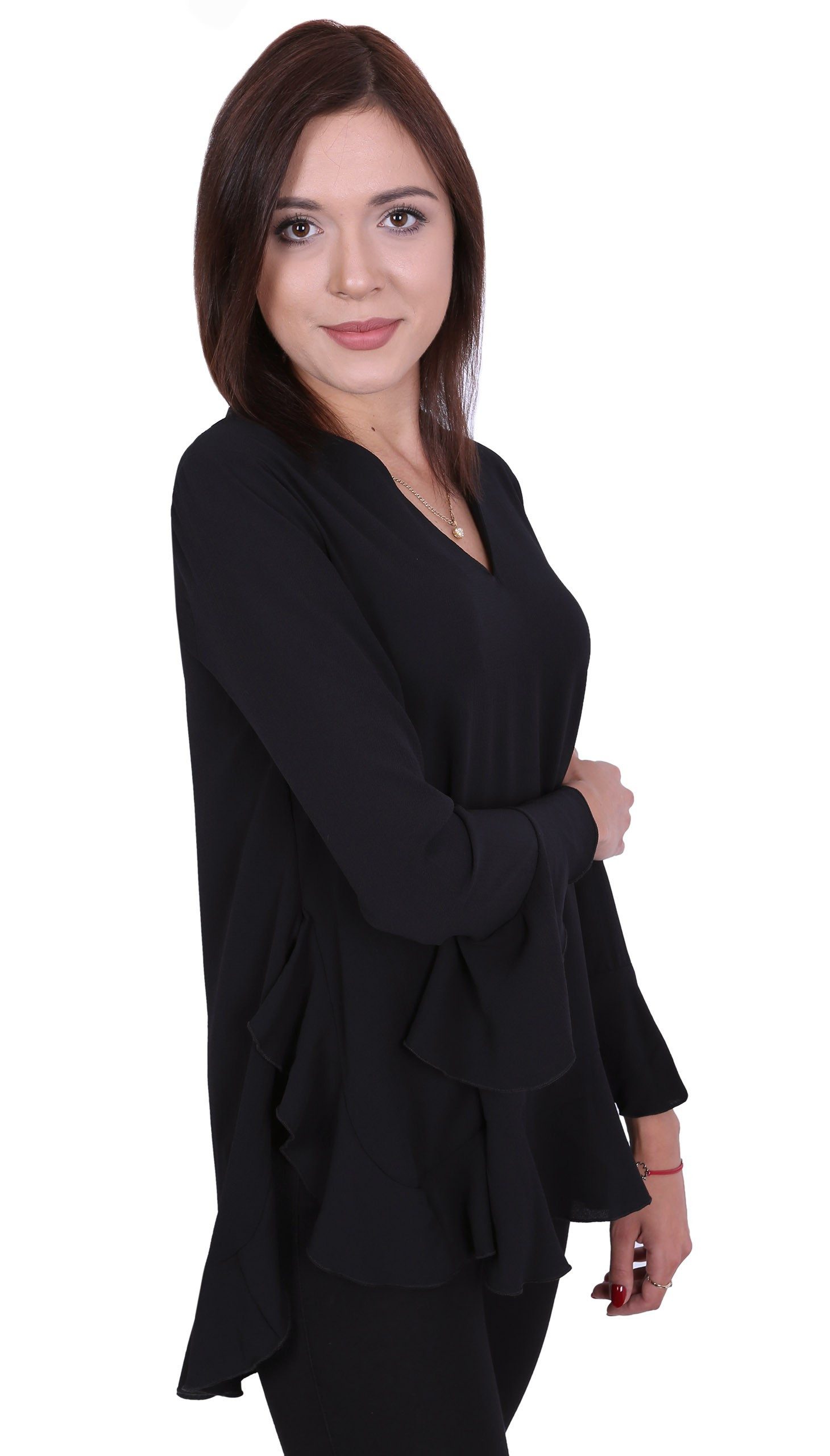 Sarcia.eu Rüschenbluse John Zack Schwarze Bluse mit Rüsche M