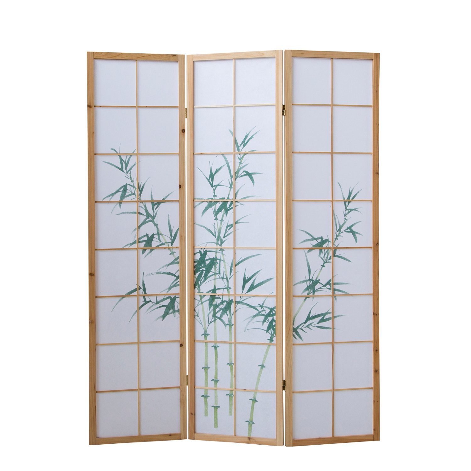 Homestyle4u Paravent Raumteiler Trennwand Bambusmuster Natur Sichtschutz Indoor Holz faltba, 3-teilig